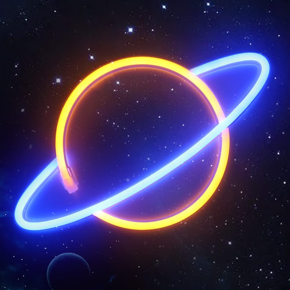 Custom LED Neon Sign - Planet Wall Decor for Bedroom, Kids Room & Living Room | Durable Acrylic Light Up Sign for Home, Bar, Party, Wedding & Christmas Decorations | Perfect for Night Lights, Room Aesthetics & Special Events