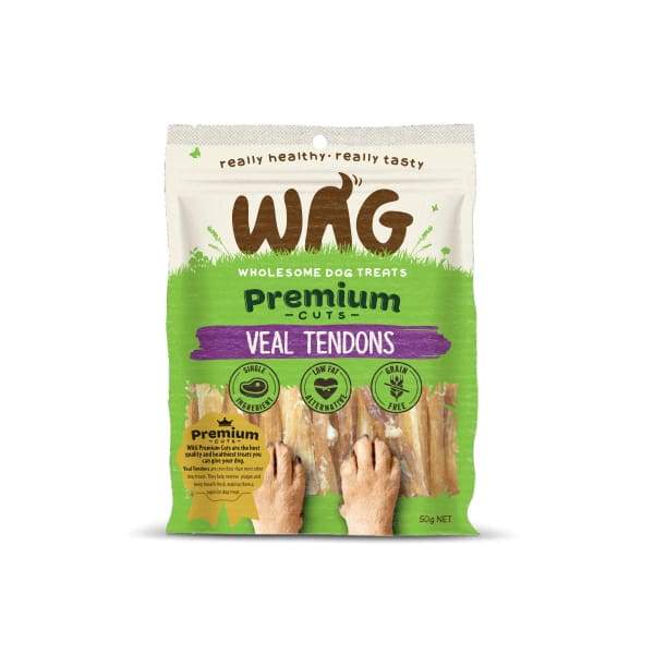 Premium WAG Veal Tendons Air-Dried Dog Treats - 50g | All-Natural, High-Protein Chews for Puppies & Adult Dogs | Perfect for Training, Dental Health & Long-Lasting Enjoyment