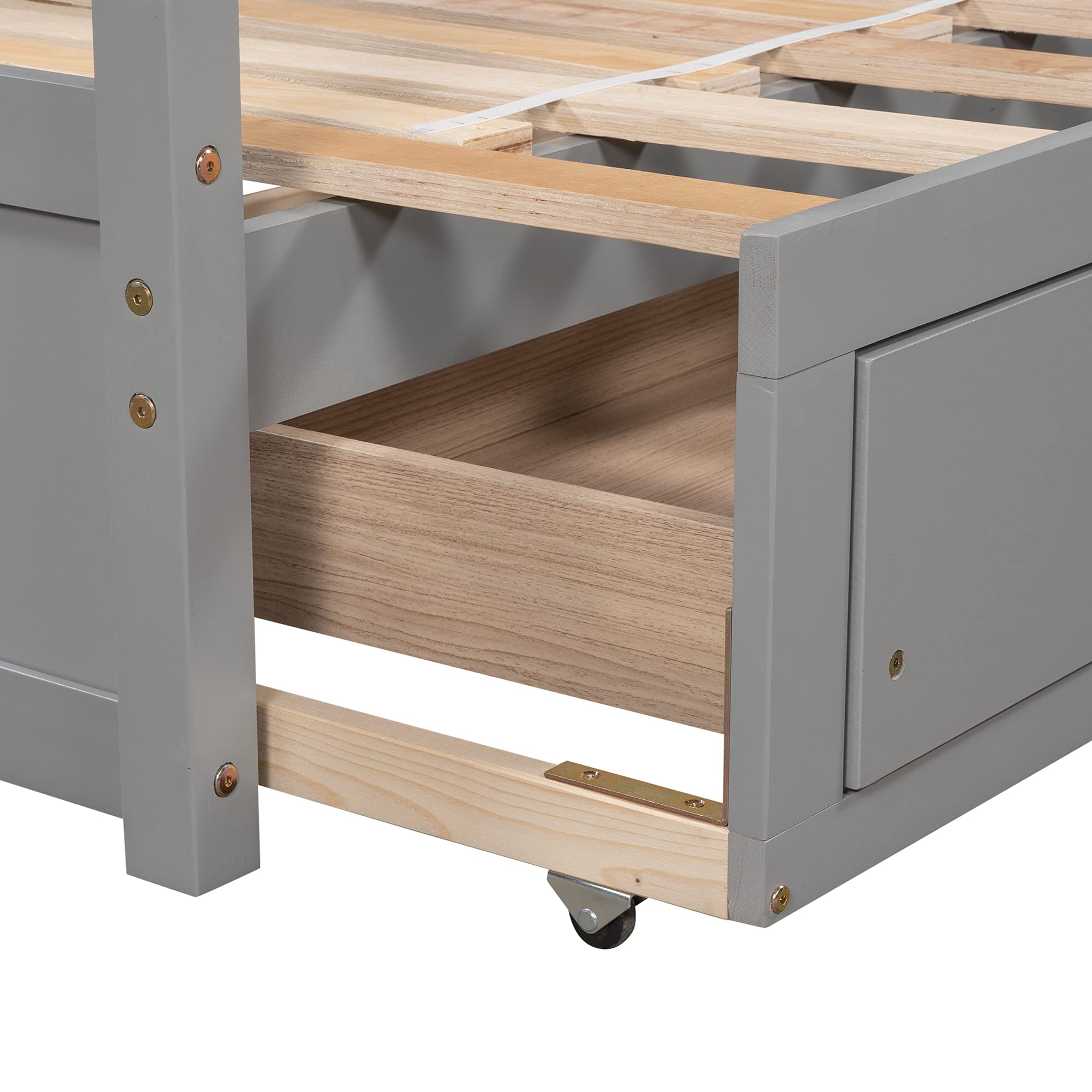 Wooden House-Shaped Daybed with Trundle & 2 Drawers - Kids & Teens Bed Frame with Roof - No Box Spring Needed - Gray - Perfect for Bedrooms, Playrooms & Sleepovers