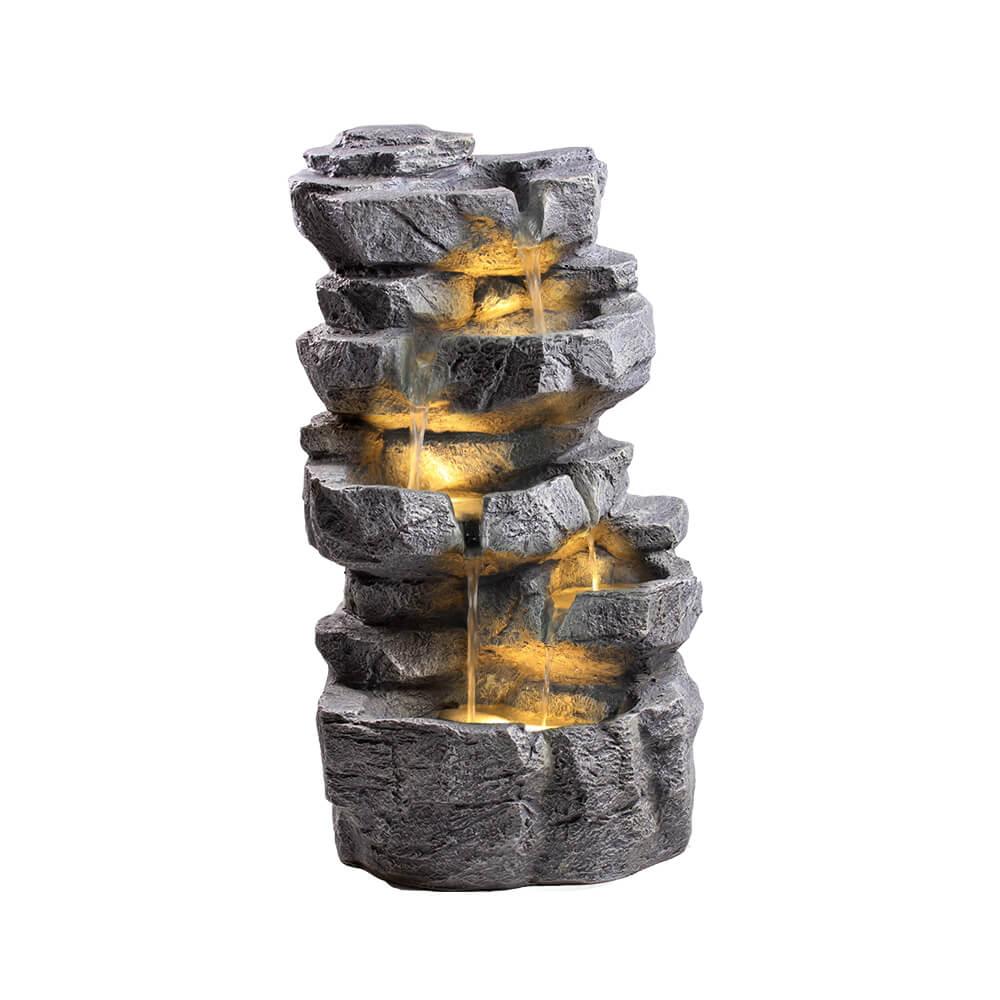 Rock Cascade Water Feature with LED Lights - Outdoor Garden Fountain for Patio, Yard, and Landscape Decor - Relaxing Waterfall with Illumination