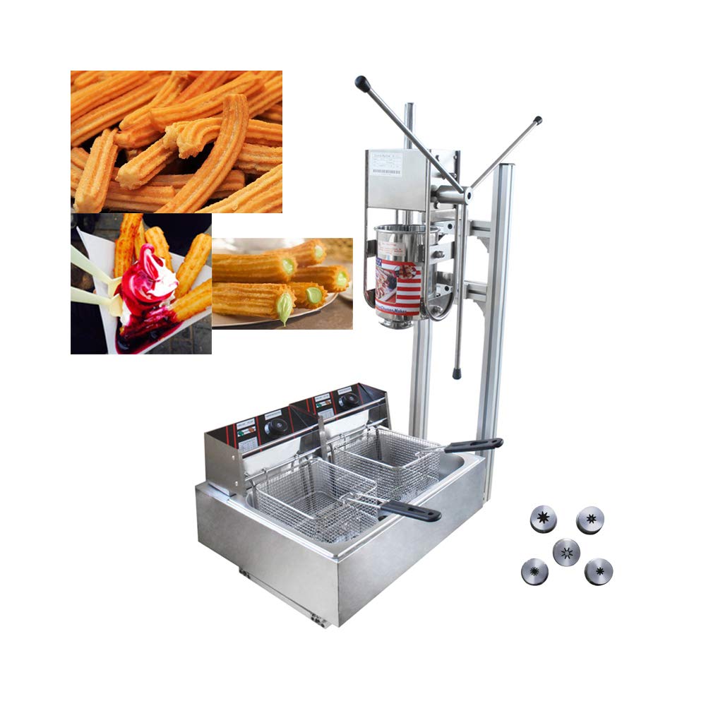 Commercial Churros Maker Machine - Vertical Spanish Donut Churros Making Machine with 5L Electric Deep Fryer | Stainless Steel, 5000W, AC220V | Perfect for Restaurants, Food Trucks & Catering Events