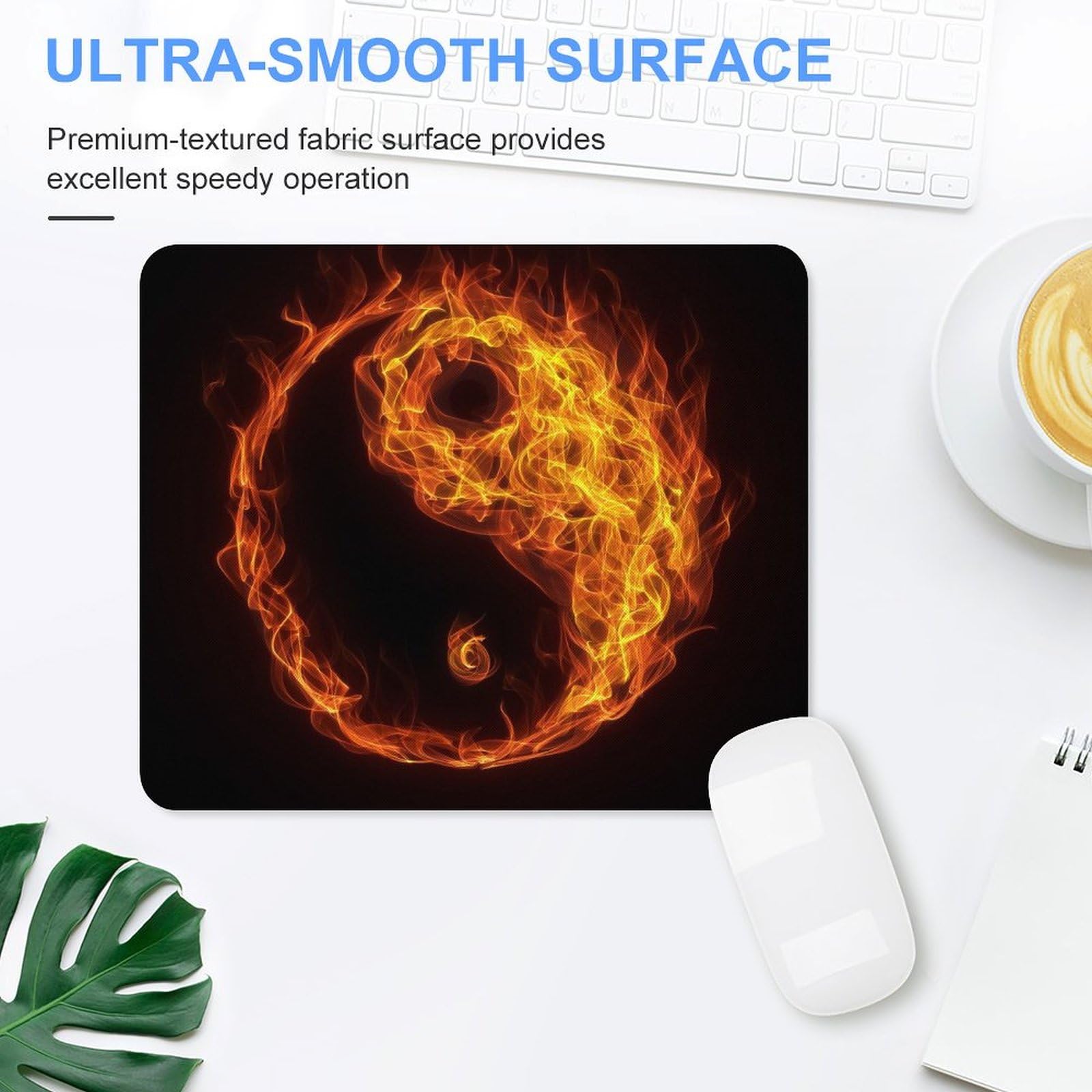 Durable Yin Yang Fire Design Non-Slip Waterproof Gaming Mouse Pad - 25x30cm Unisex Office & Home Computer Accessory for PC, Laptop, Workstation