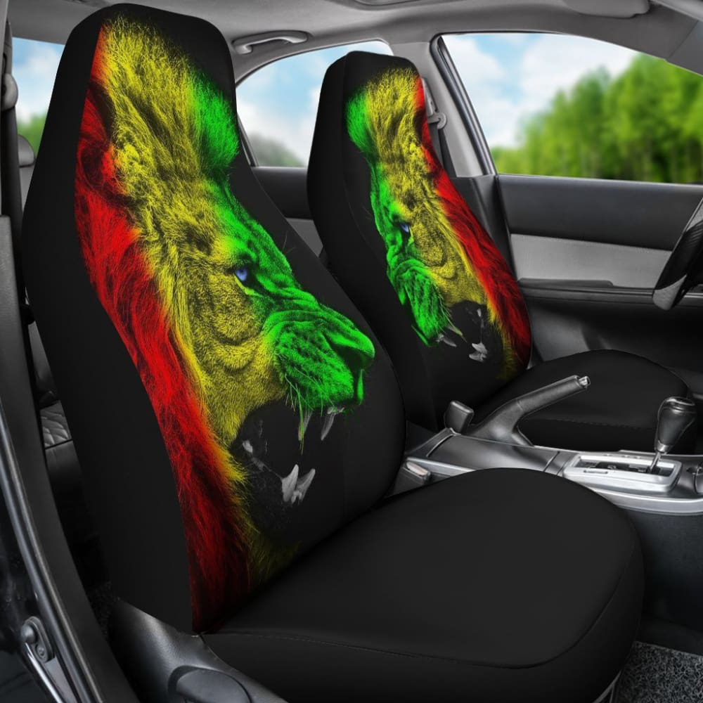 Rasta Lion Roaring Car Seat Covers - Vibrant Jamaican Style Car Accessories for Jeep, Truck & SUV - Perfect Gift for Reggae Fans & Car Enthusiasts (Use for Road Trips, Daily Commutes & Vehicle Protection)