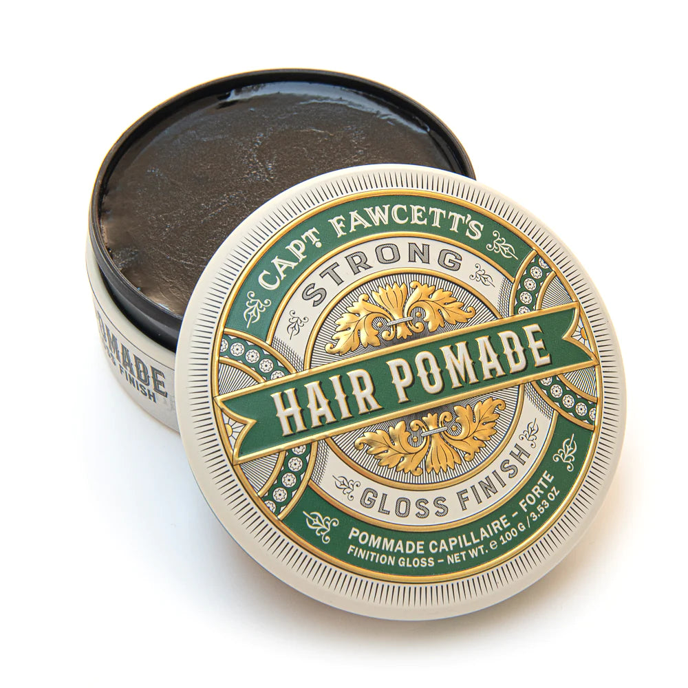 Captain Fawcett's Strong Hold Pomade - 100g Green Hair Styling Wax for Men | Perfect for Classic Slick Back, Pompadour & Vintage Hairstyles