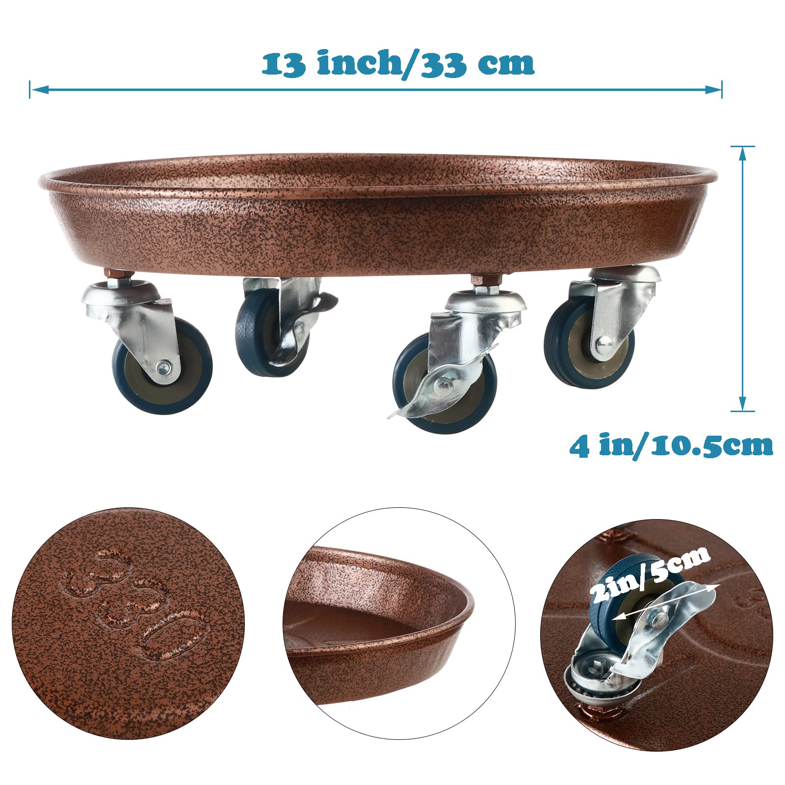 3 Packs Heavy Duty Metal Plant Caddy with Wheels - 13