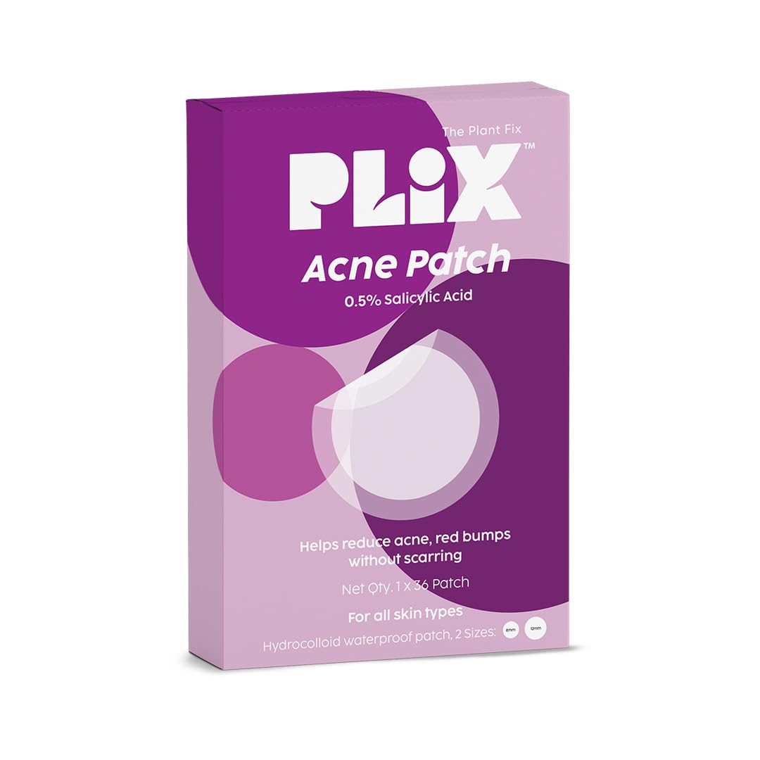 PLIX - THE PLANT FIX Acne Patches with 0.5% Salicylic Acid | Transparent, Waterproof & Ultra-Thin Hydrocolloid Pimple Patches for Clear Skin | 36 Count (2 Sizes) | Perfect for Overnight Spot Treatment & Daily Acne Care