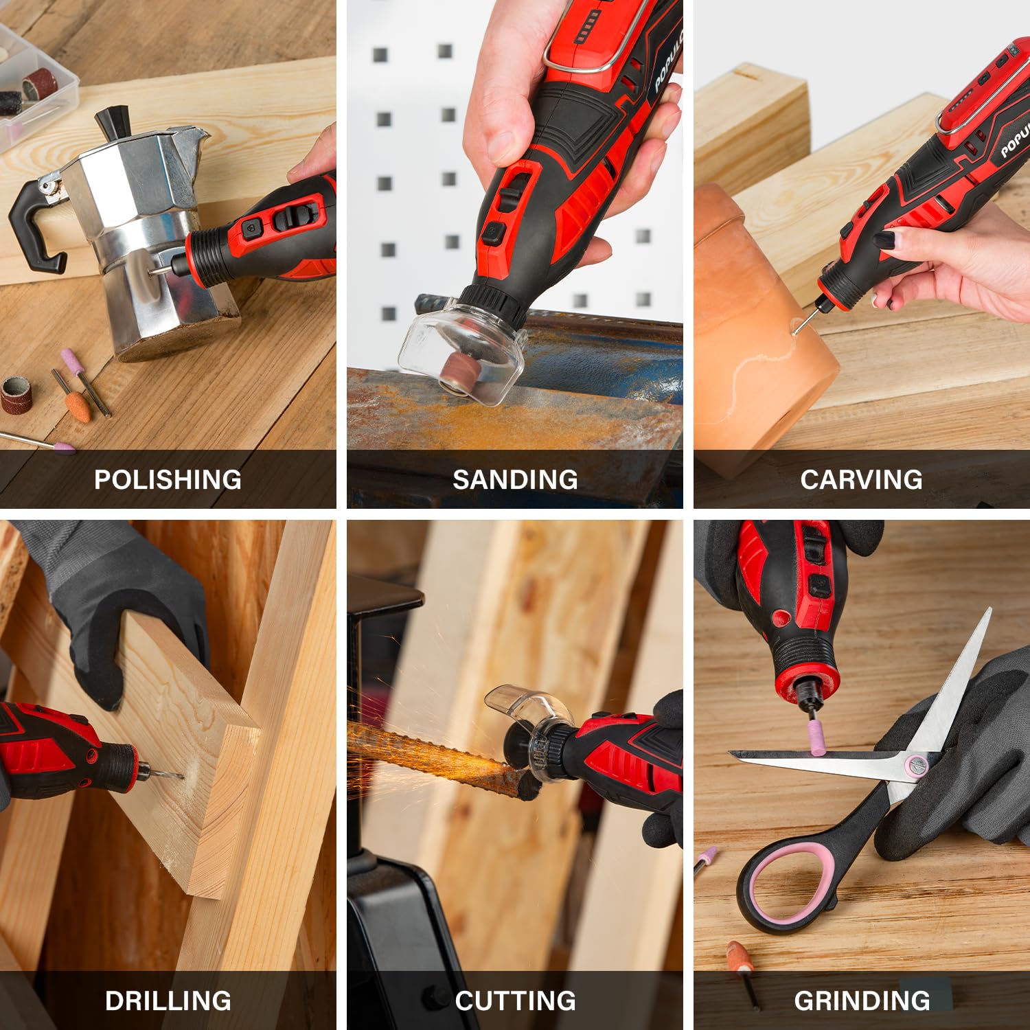 POPULO 12V Cordless Rotary Tool Kit with 114 Accessories - 5 Variable Speeds up to 32000RPM - Engraver, Sander, Polisher for DIY, Woodworking, Metal Crafting & Home Repair - Includes Safety Shield & Easy Change System