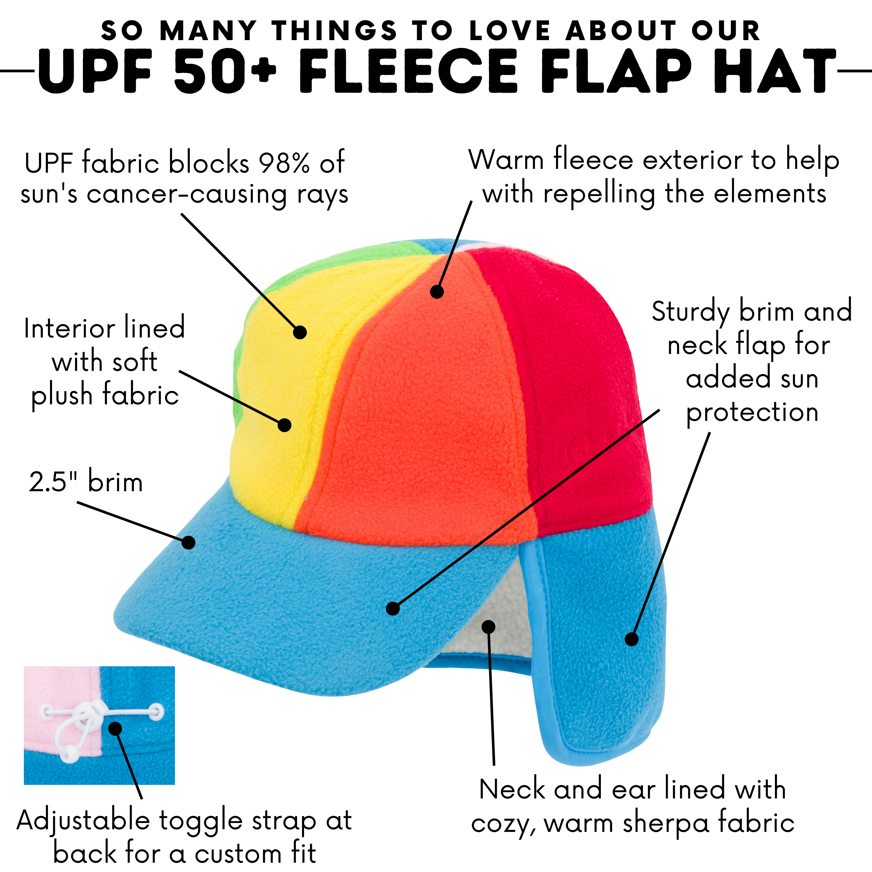 Kids Frosty Fleece Winter Flap Hat with Ear Protection - Rainbow Color for Boys & Girls - Perfect for Snow Play, Skiing, and Cold Weather Outdoor Activities