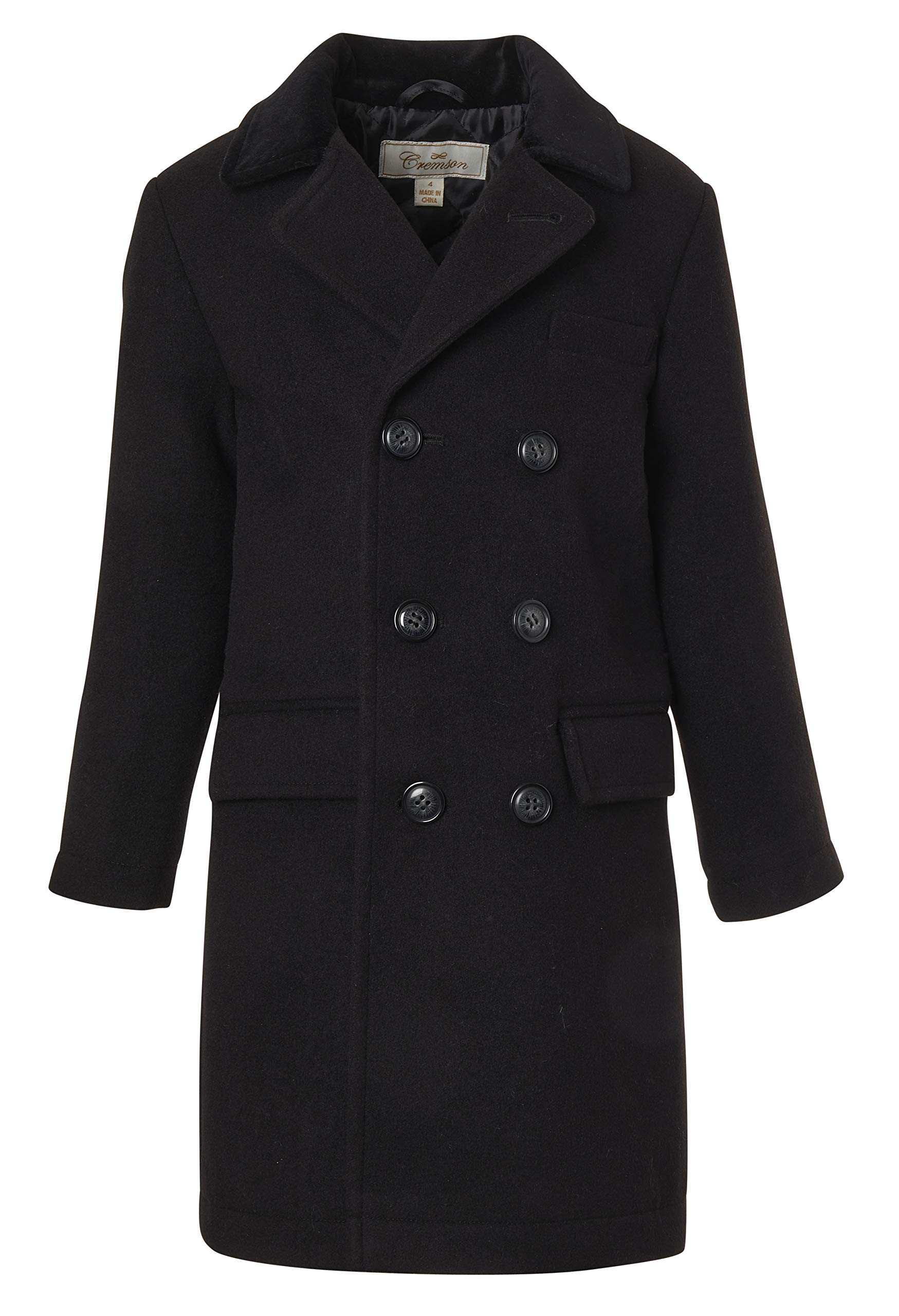 **Boys' Classic Wool-Look Winter Coat - Double Breasted Dress Jacket & Hat Set for Formal Occasions & Cold Weather**