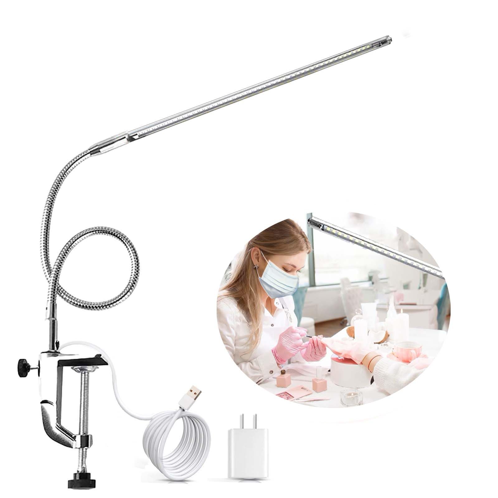 USB LED Desk Lamp with Clamp - 8W Eye-Caring Flexible Gooseneck Light, 360° Adjustable Clip-On Light for Manicure, Reading, Eyebrow, Office & Tattoo - Perfect for Home Office, Salon, and Study Room Lighting
