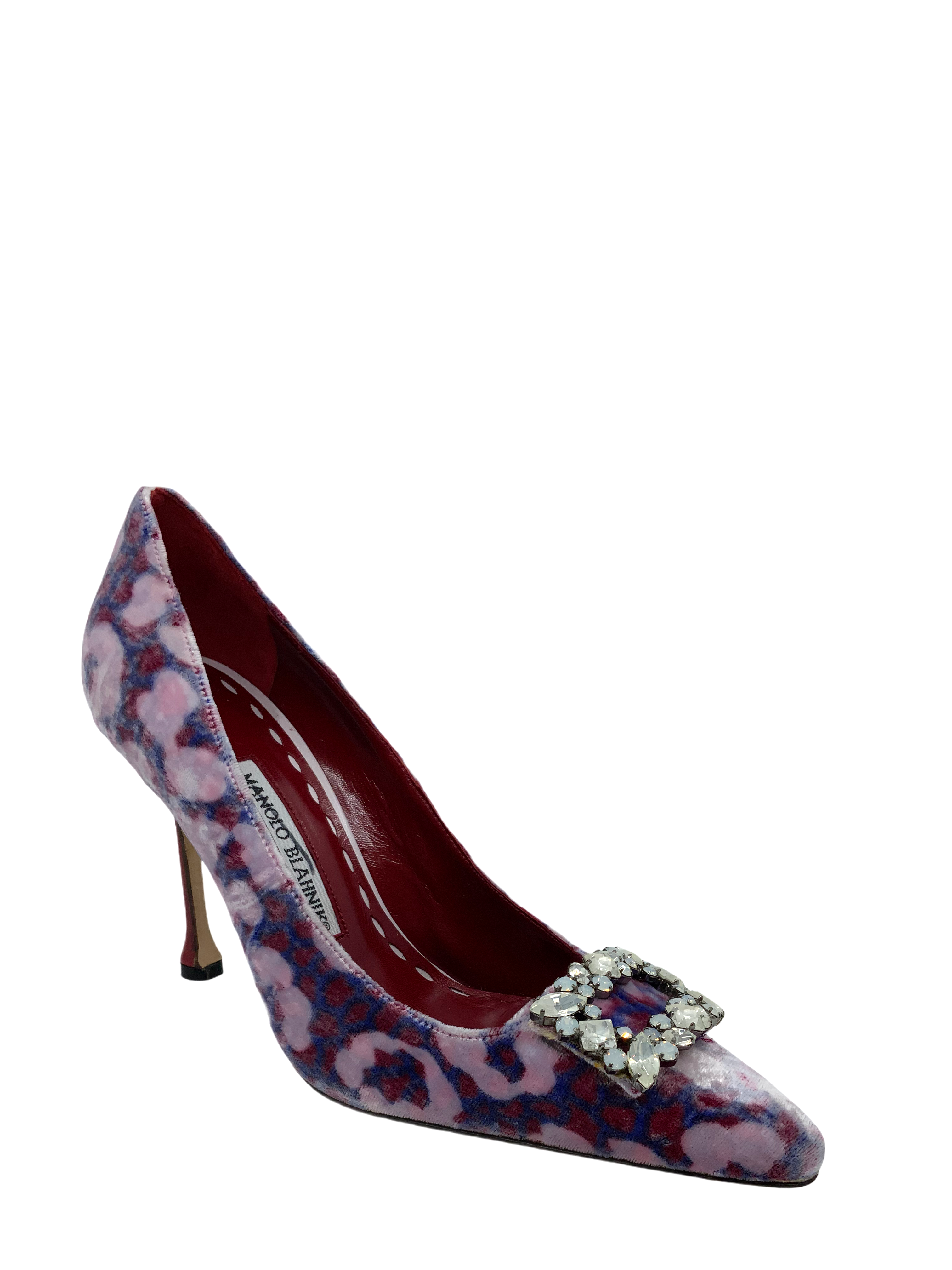 Manolo Blahnik Women's Crystal Embellished Velvet Heels Size 5.5 - Elegant Evening Pumps for Parties, Weddings & Special Occasions