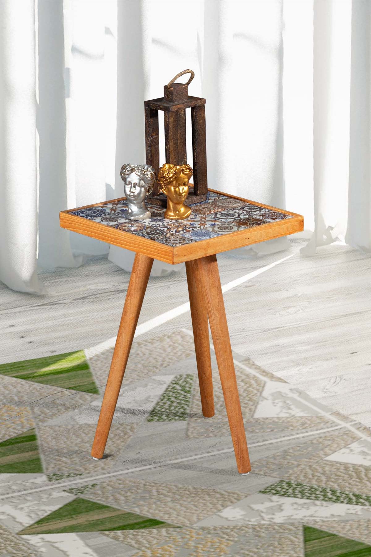 Comfyt Solid Wood Nesting Table Set - Coffee Table, Side Table, End Table, Nightstand & Bedside Table with Mexican Tile Design - Perfect for Living Room, Bedroom & Home Decor Essentials