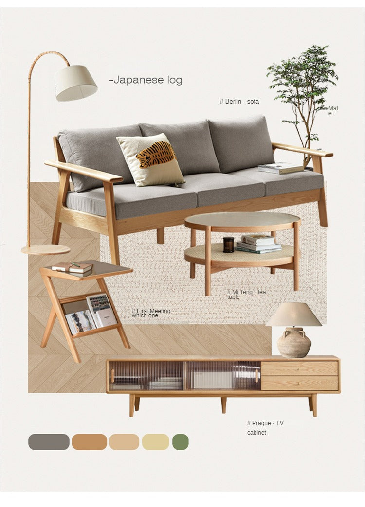 Stylish Oak Solid Wood Coffee Table with Glass Top and Rattan Accents - Perfect for Living Room, Lounge, and Home Decor