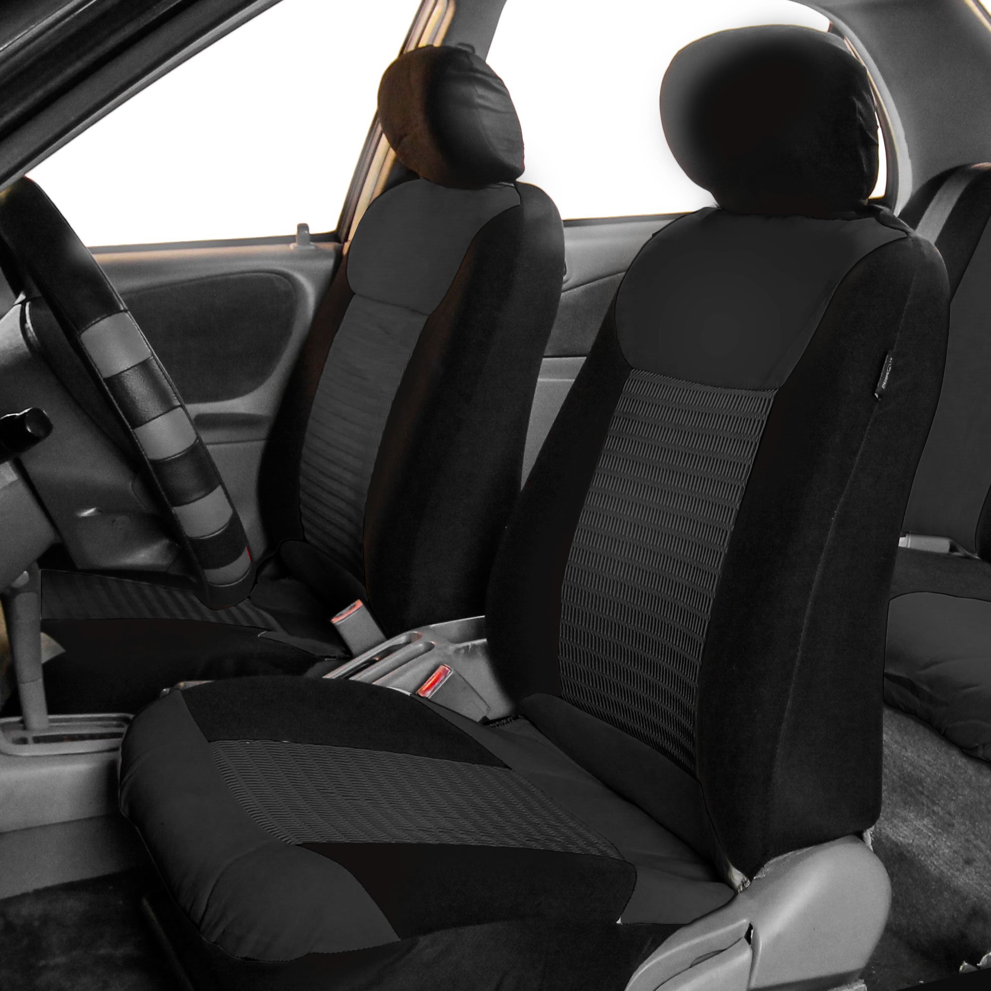 Premium Universal Fit Car Seat Covers - Airbag Compatible, Black Fabric Seat Protectors for Cars, Trucks & SUVs | Durable Front Seat Covers for Comfort & Style | Perfect for Daily Commute, Road Trips & Vehicle Protection