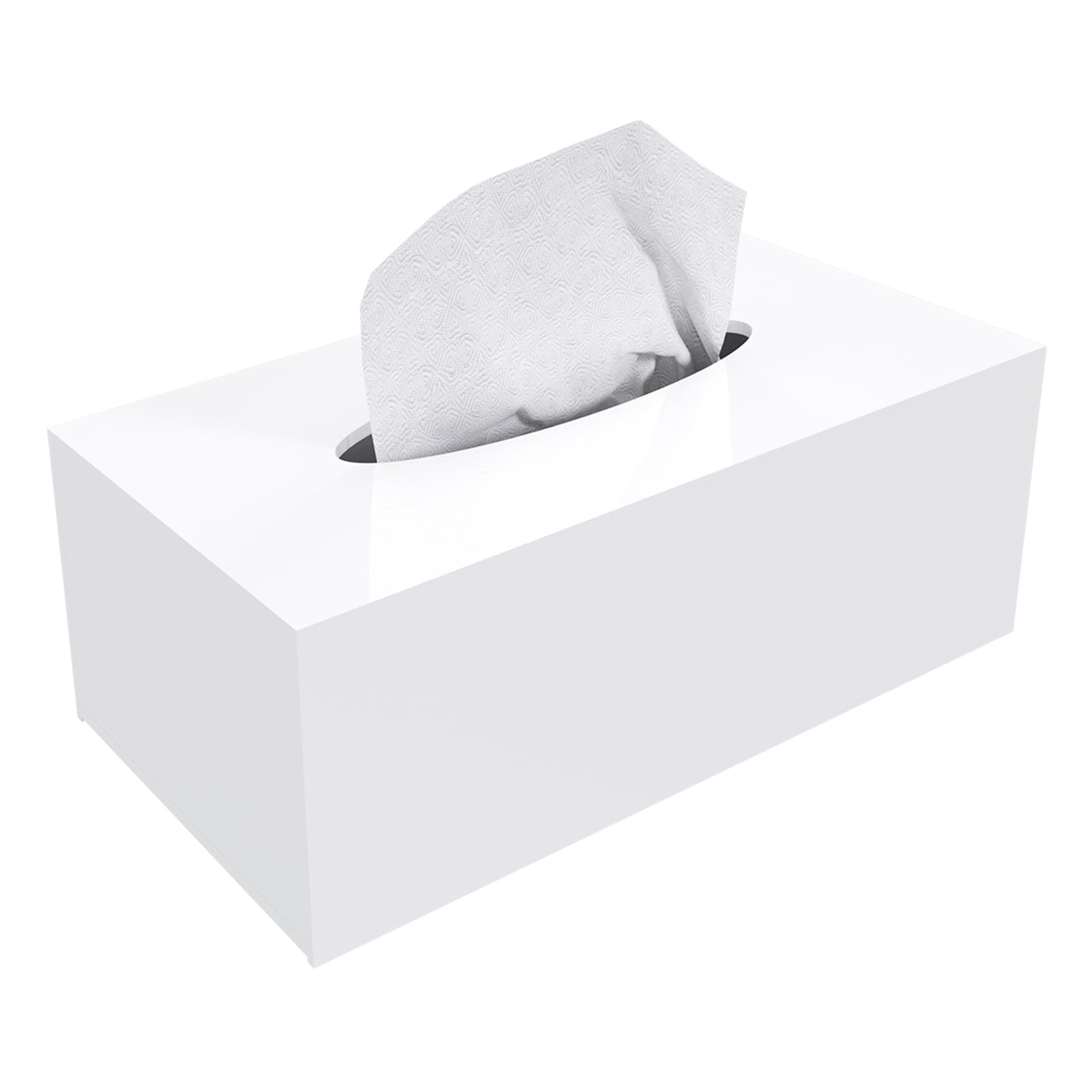 SILUT Acrylic Tissue Box Cover - Elegant White Rectangular Tissue Box Holder for Bathroom, Kitchen & Office - Perfect Home Decor & Gift Idea