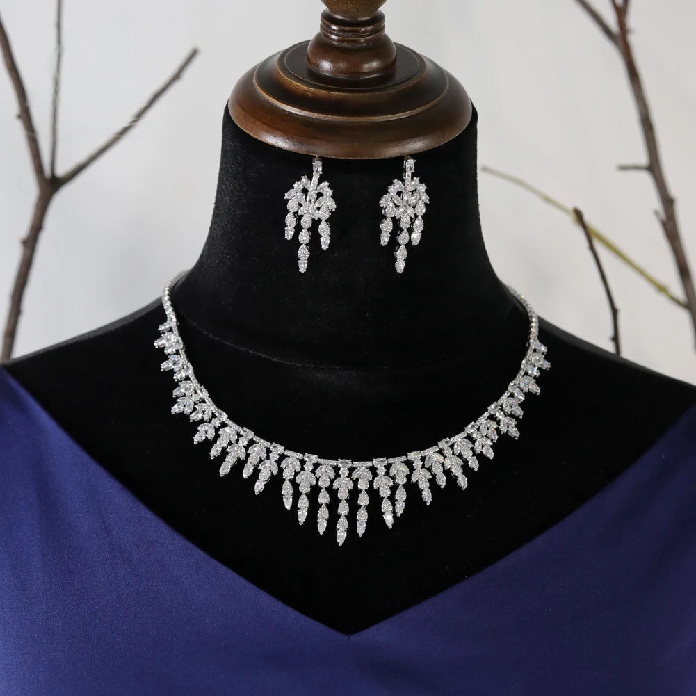 Luxury Geometric Zircon 4PCS Jewelry Set for Women - Dubai Indian African Bridal Necklace Earrings Set - Perfect for Weddings, Parties & Special Occasions