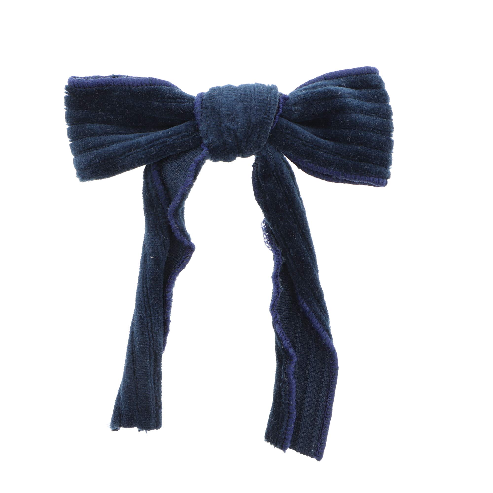 Small Velour Ribbed Bow Hair Clip With Tails for Girls - Navy - Perfect for School, Parties, and Everyday Wear