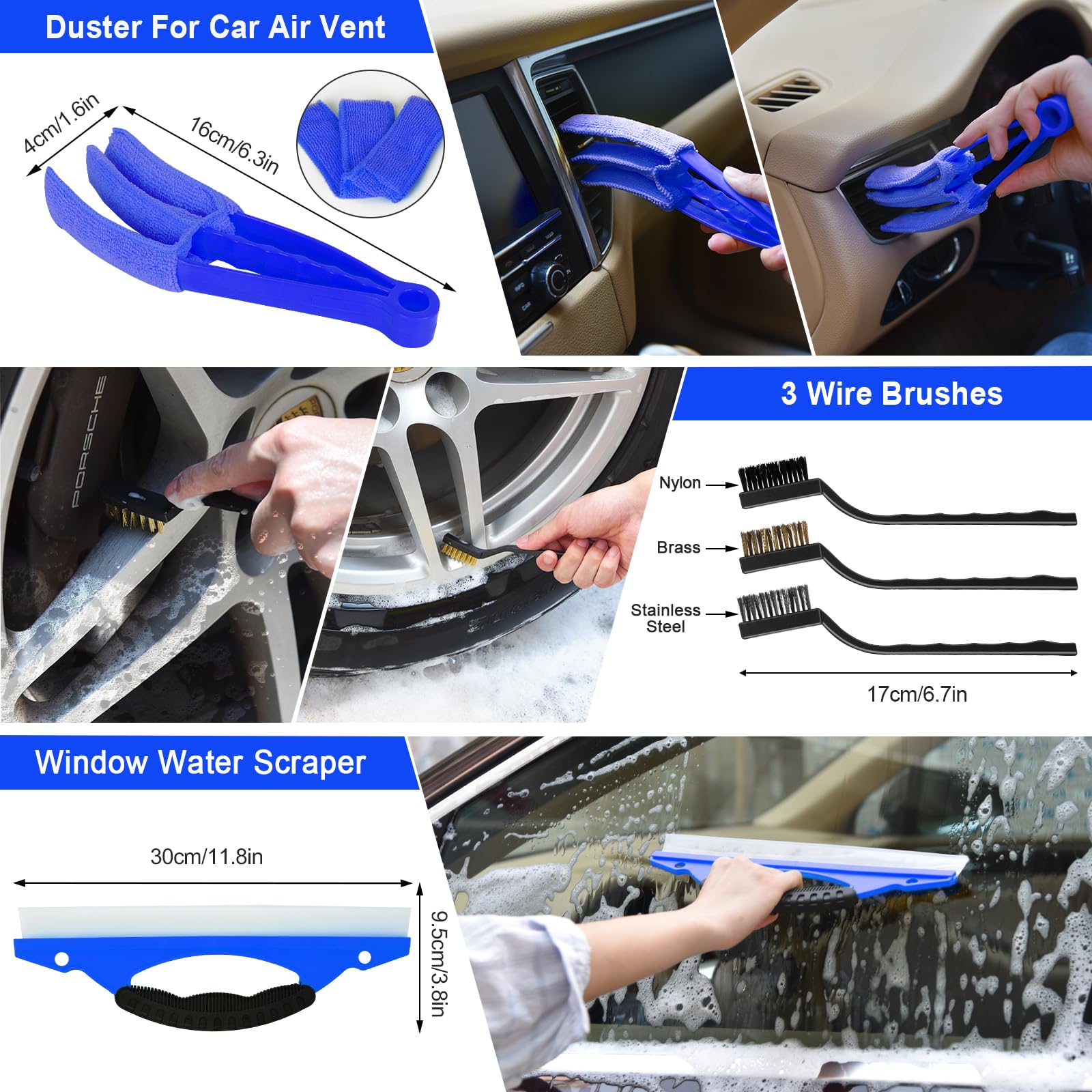 20-Piece Professional Car Cleaning Kit with Detailing Brushes & Carry Bag - Interior & Exterior Auto Care Set for Dashboard, Wheels, Leather Seats - Perfect for Car Wash, Detailing & Maintenance (Blue)