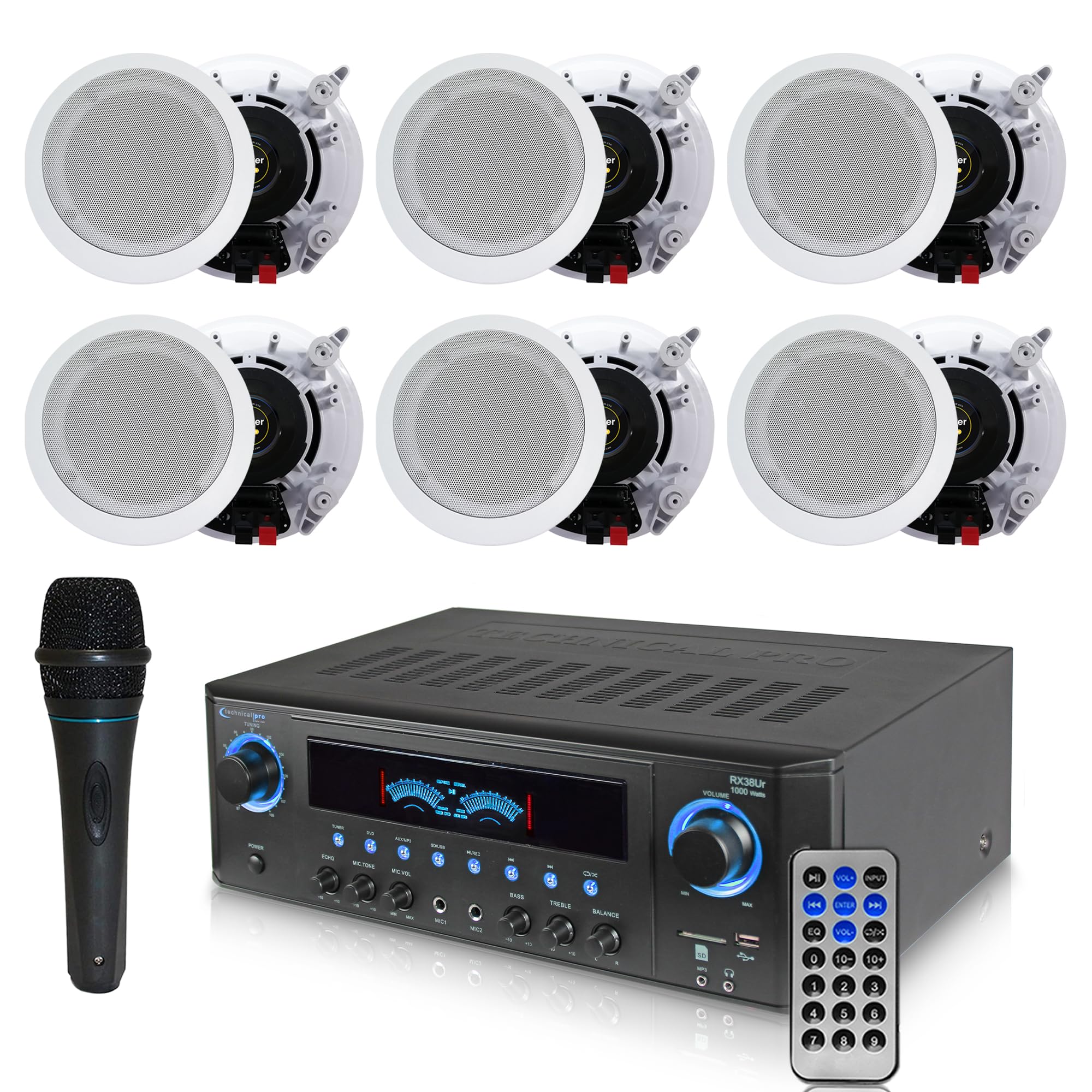 Technical Pro 1000W Professional Home Theater Receiver System with Digital Processing & Remote - Includes 6x 5.25