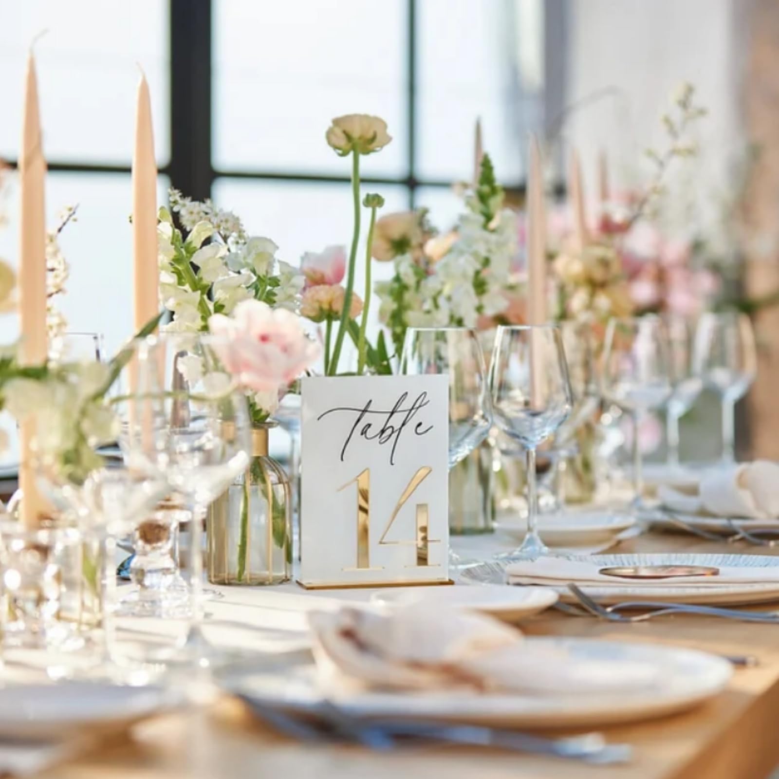 3D Frosted Acrylic Wedding Table Numbers with Gold Mirror Stands - Elegant Table Decor Signs for Weddings, Parties & Events - Perfect for Reception, Anniversary & Banquet Decorations