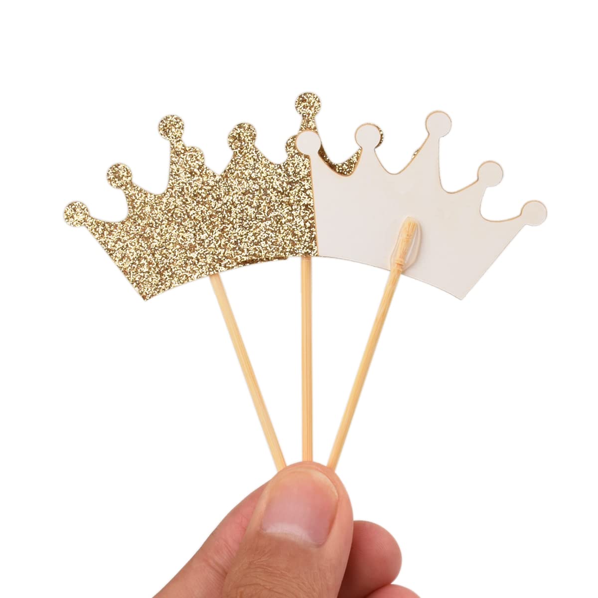 48 Pcs Light Gold Glittery Princess Crown Cupcake Toppers - Elegant Cake Decorations for Baby Shower, Birthday Party & Wedding Celebrations - Perfect for Dessert Table, DIY Baking & Special Event Decor