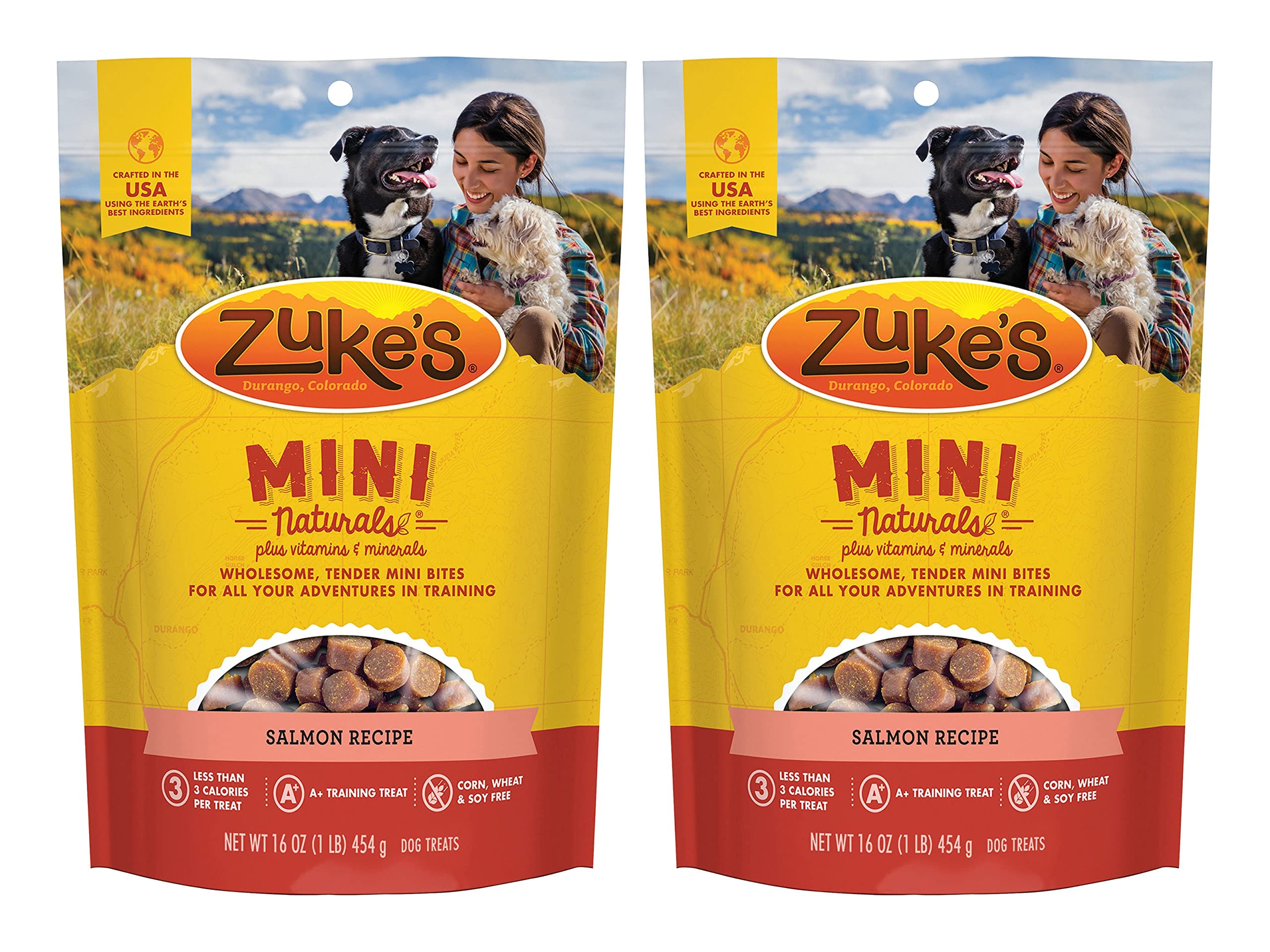 Zuke's Mini Naturals Salmon Recipe Dog Training Treats - Soft & Nutritious with Vitamins & Minerals for All Breed Sizes (16oz Pack of 2) - Perfect for Obedience Training, Reward Treats & Positive Reinforcement