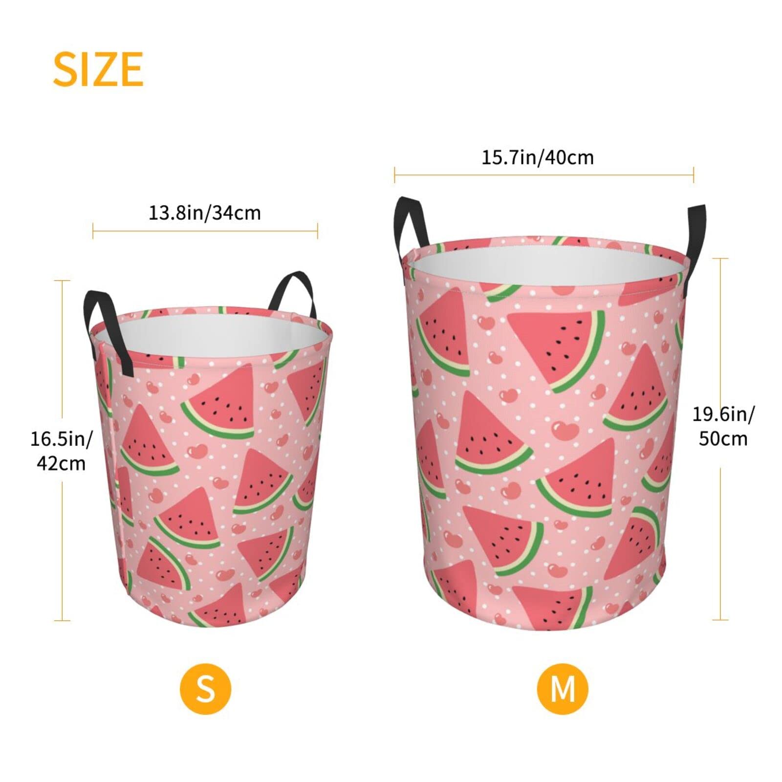 Watermelon Pink Polka Dot Collapsible Laundry Basket with Handle - Waterproof Fabric Hamper for Dirty Clothes, Toys & Bathroom Storage - Space-Saving Large Laundry Organizer Bin for Home, Dorm & Travel