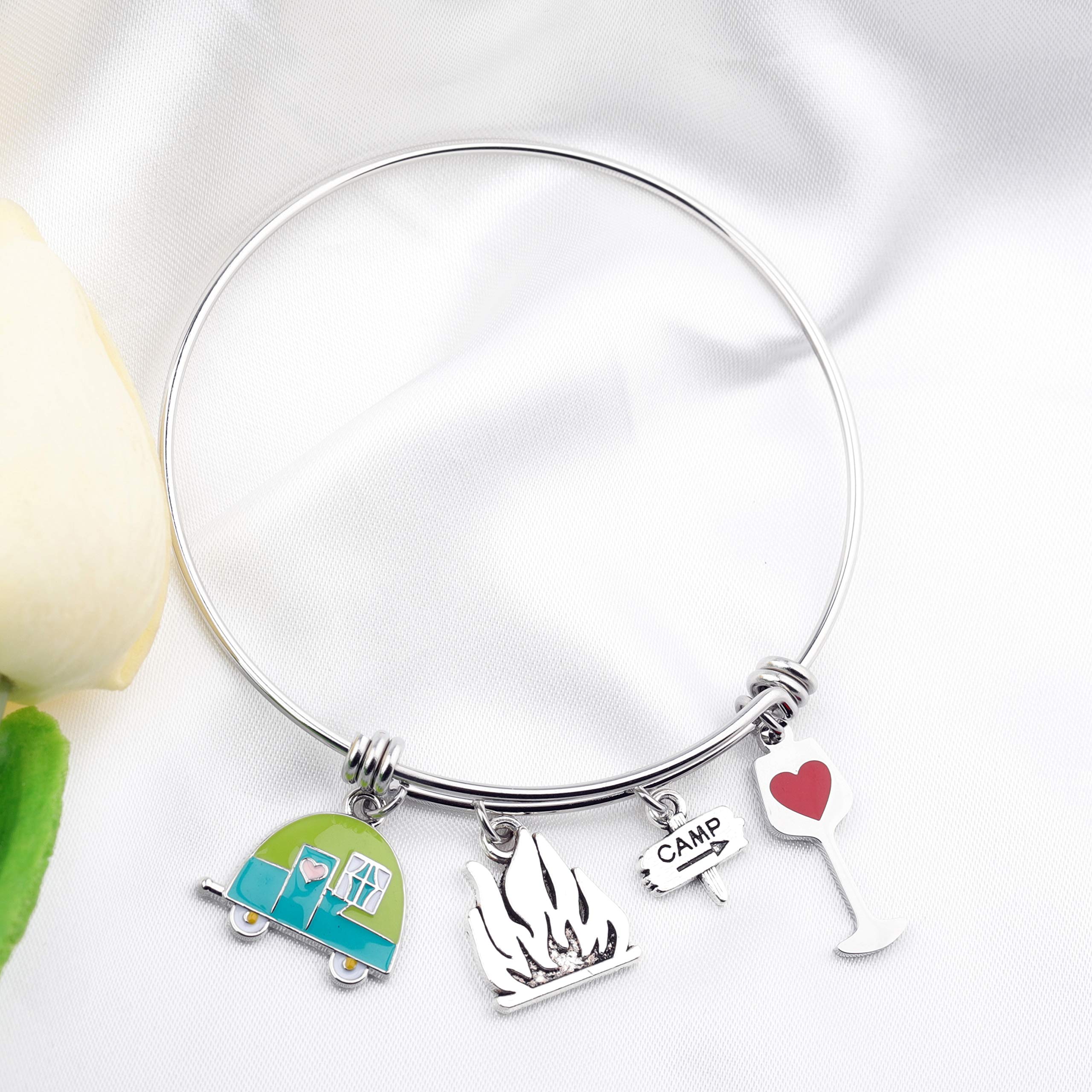 FUSTMW Travel Camper Bracelet - Stylish Camping Charm Bangle for Women, Perfect RV Travel Trailer Jewelry Gift for Best Friend, Ideal for Outdoor Adventures and Camping Trips