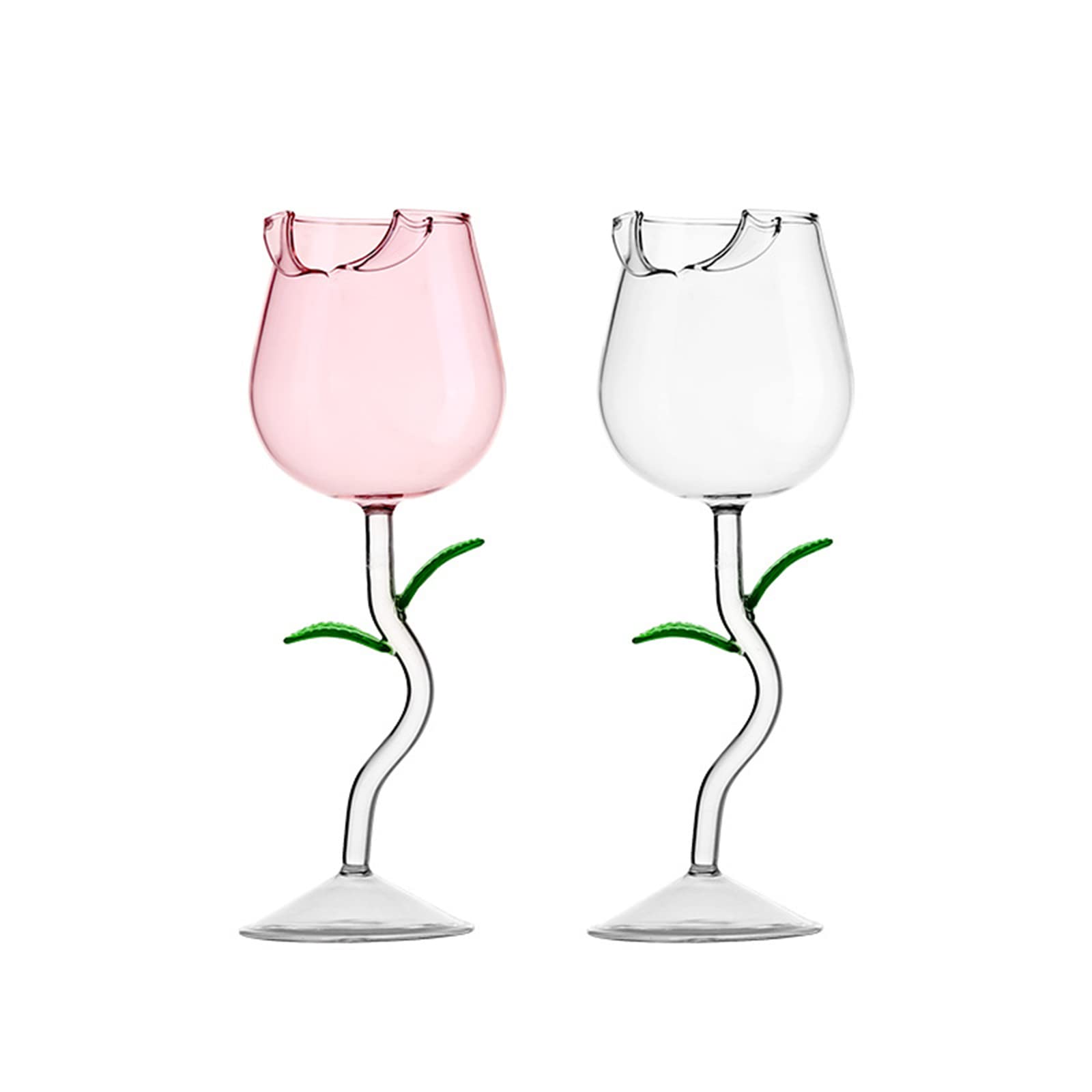 2Pcs Rose Flower Wine Glasses Set - Elegant Rose-Shaped Cocktail Glasses for Wine, Champagne & Cocktails - Perfect for Wedding, Anniversary Gifts, Romantic Dinners & Party Drinkware