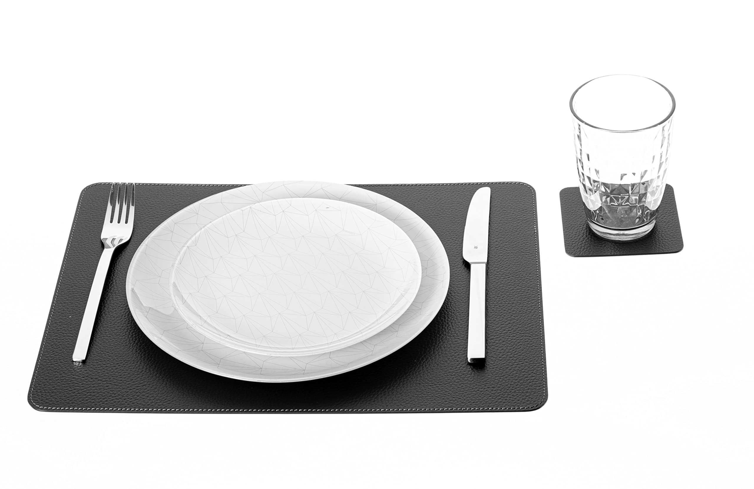 Eco-Friendly Black Recycled Leather Placemats and Coasters Set - 4 Table Mats (18