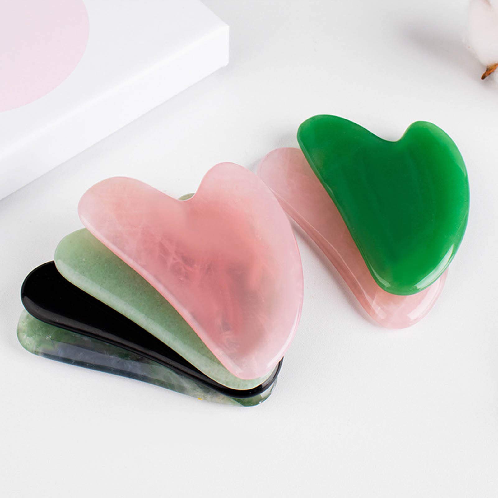 Heart-Shaped Massage Stones Set for Full Body & Face Massage - Skin Care, Detox, Wrinkle Reduction & Muscle Relaxation - Light Green Hot/Cold Therapy Stones for Spa, Home Use & Self-Care