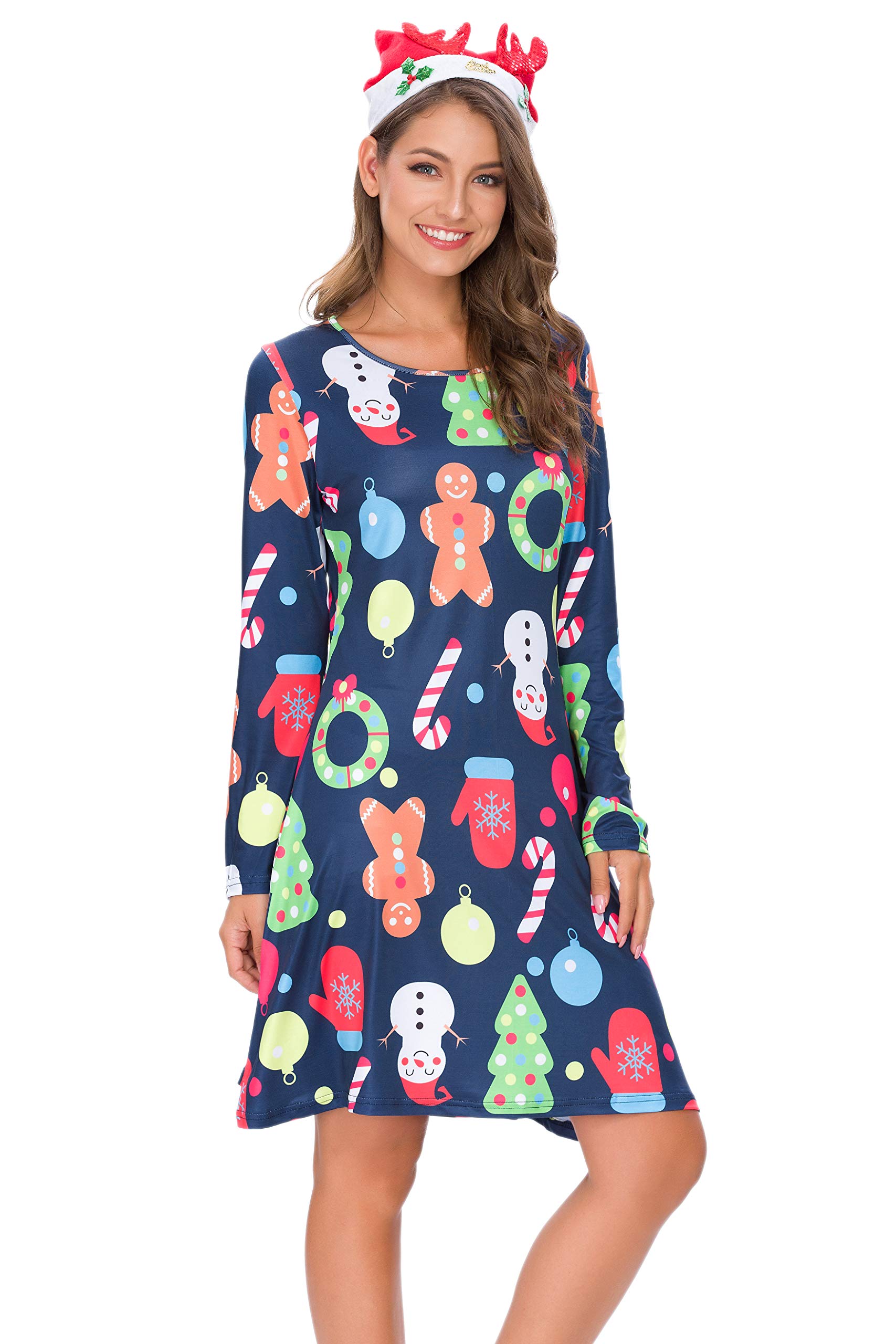 Women's Christmas Party Dress Long Sleeve A-Line Swing Midi Dress for Holiday Cocktail Party | Elegant Xmas Dinner & Office Holiday Party Attire