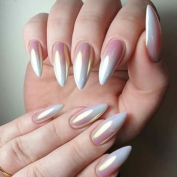 6 Pcs White Chrome Pearl Effect Nail Powder - Mirror Glitter Dust for Nail Art Designs | DIY Manicure, Salon Nail Decoration & Party Makeup Accessories