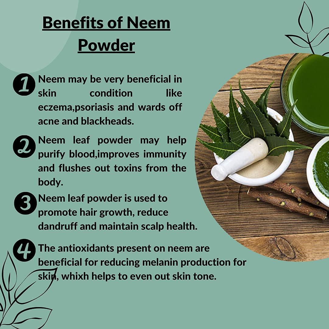 100% Pure Neem Powder for Face Mask & Hair Mask - 50G Natural Organic Skincare & Haircare Treatment - DIY Beauty Remedies for Acne, Dandruff & Scalp Health