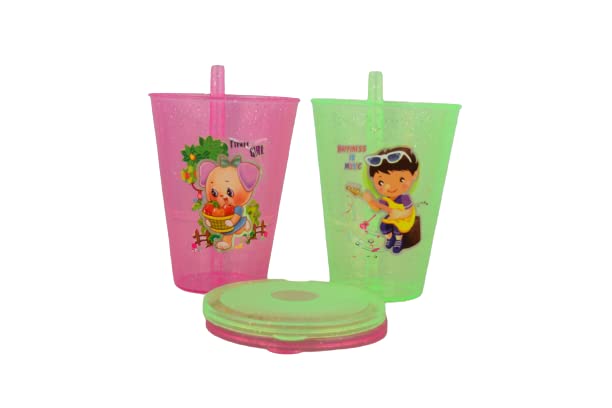 **PUTHKA 2-Pack Kids Acrylic Sipper Cups with Lids - Leak-Proof Travel Drinking Glasses for Water, Milk & Juice - BPA-Free, Durable & Colorful (Multicolor, PTHK-1212) - Perfect for School, Picnics & Road Trips**