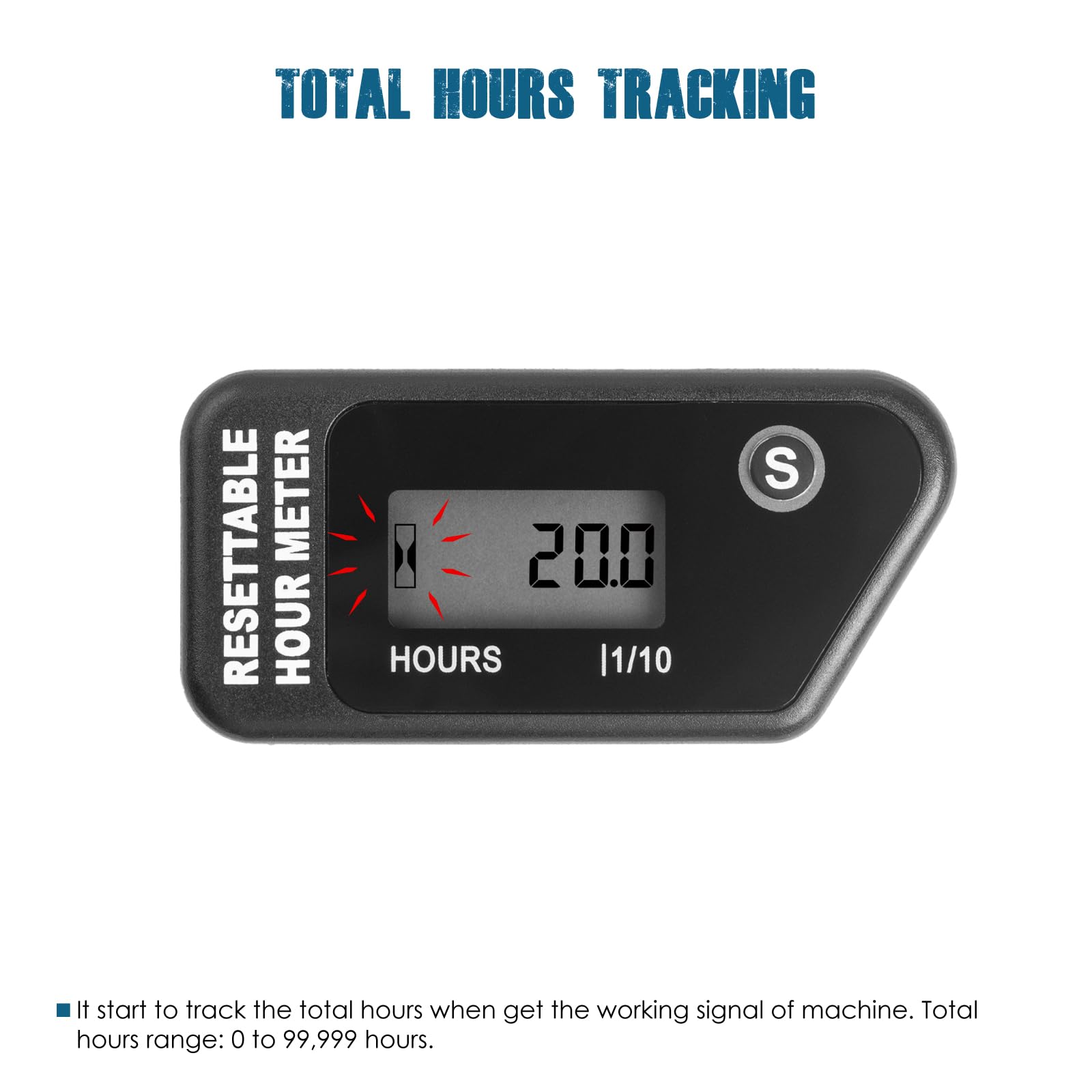 Runleader Digital Maintenance Hour Meter with Resettable Timer - Engine Usage Tracker for Lawn Mowers, Generators, Marine Outboards, ATVs, Snowblowers & Gas Powered Equipment | Monitor Service Intervals & Maintenance Schedules (Black) - Perfect for Fleet Management, Equipment Monitoring & Preventive Maintenance