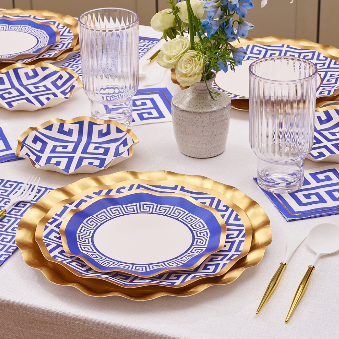 Greek Key Pattern Table Setting - Elegant Dinnerware Set for Formal Dining, Holiday Entertaining & Wedding Decor