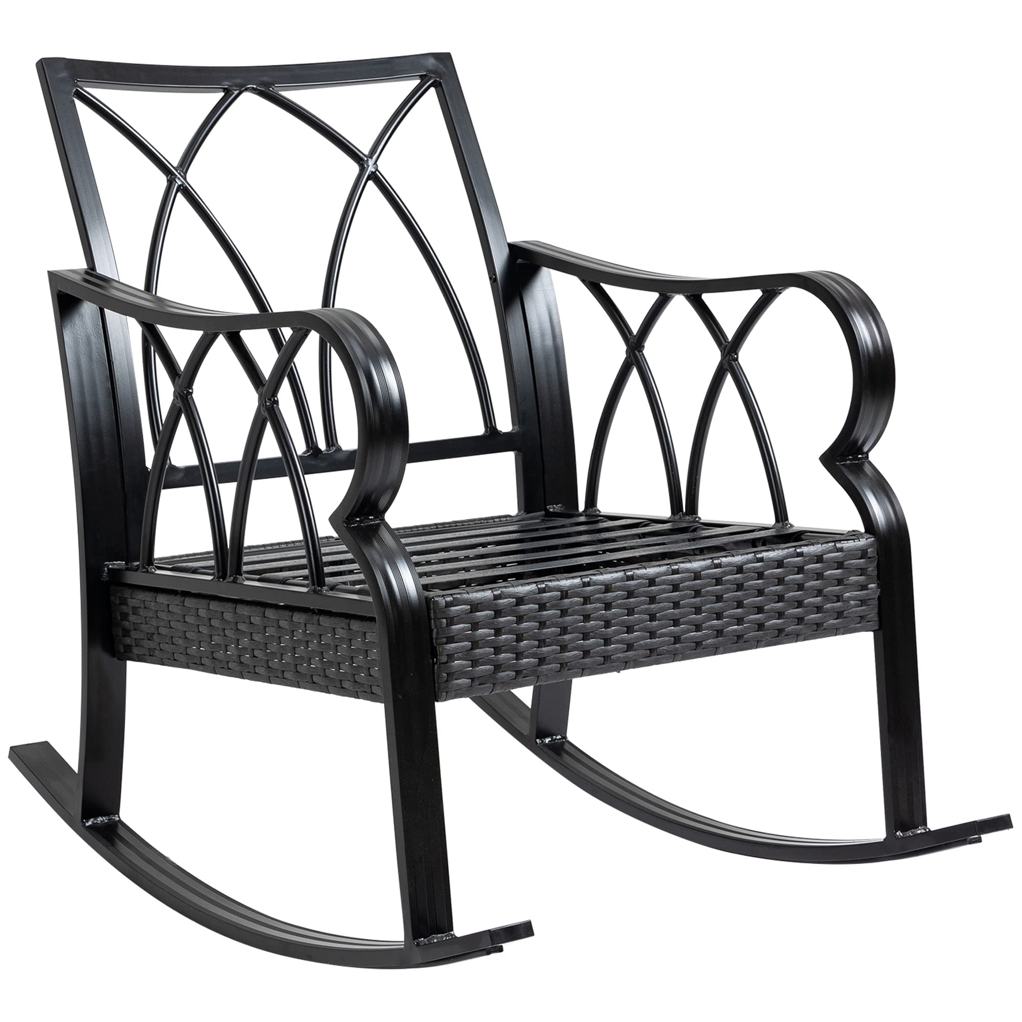 Outsunny 3-Piece Wicker Rocking Patio Set with Glass Coffee Table & Cushioned Chairs - Outdoor Rattan Bistro Furniture for Backyard, Balcony, Garden - Perfect for Relaxing, Entertaining Guests & Enjoying Morning Coffee