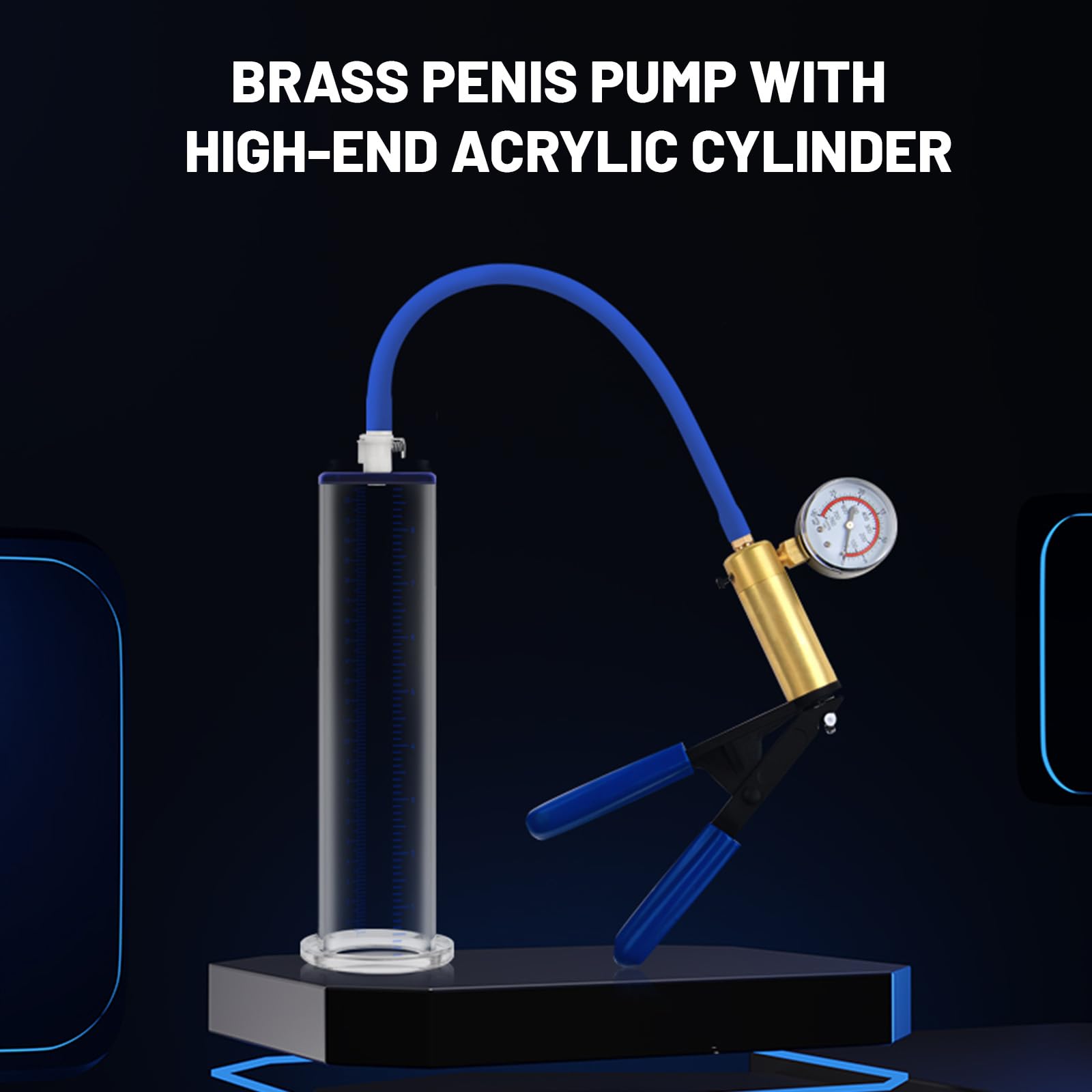 Premium Penis Pump for Men - Brass Pistol Grip with Pressure Gauge, 9