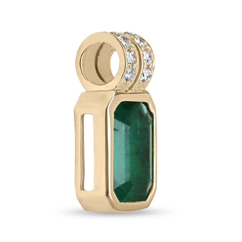 4.69tcw 18K Gold Pendant with Natural Dark Rich Green Emerald & Pave Diamond Accents - Elegant Bezel Set Split Bale Necklace for Women - Perfect for Weddings, Parties & Special Occasions