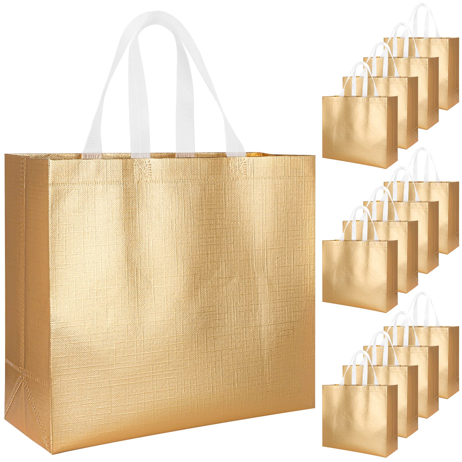 12-Piece Reusable Gift Bags Set - Glossy Tote Bags with Handles, Eco-Friendly Non-Woven Foldable Shopping Bags for Groceries, Bridesmaid Gifts & Party Favors - Perfect for Weddings, Birthdays & Holiday Gift Wrapping