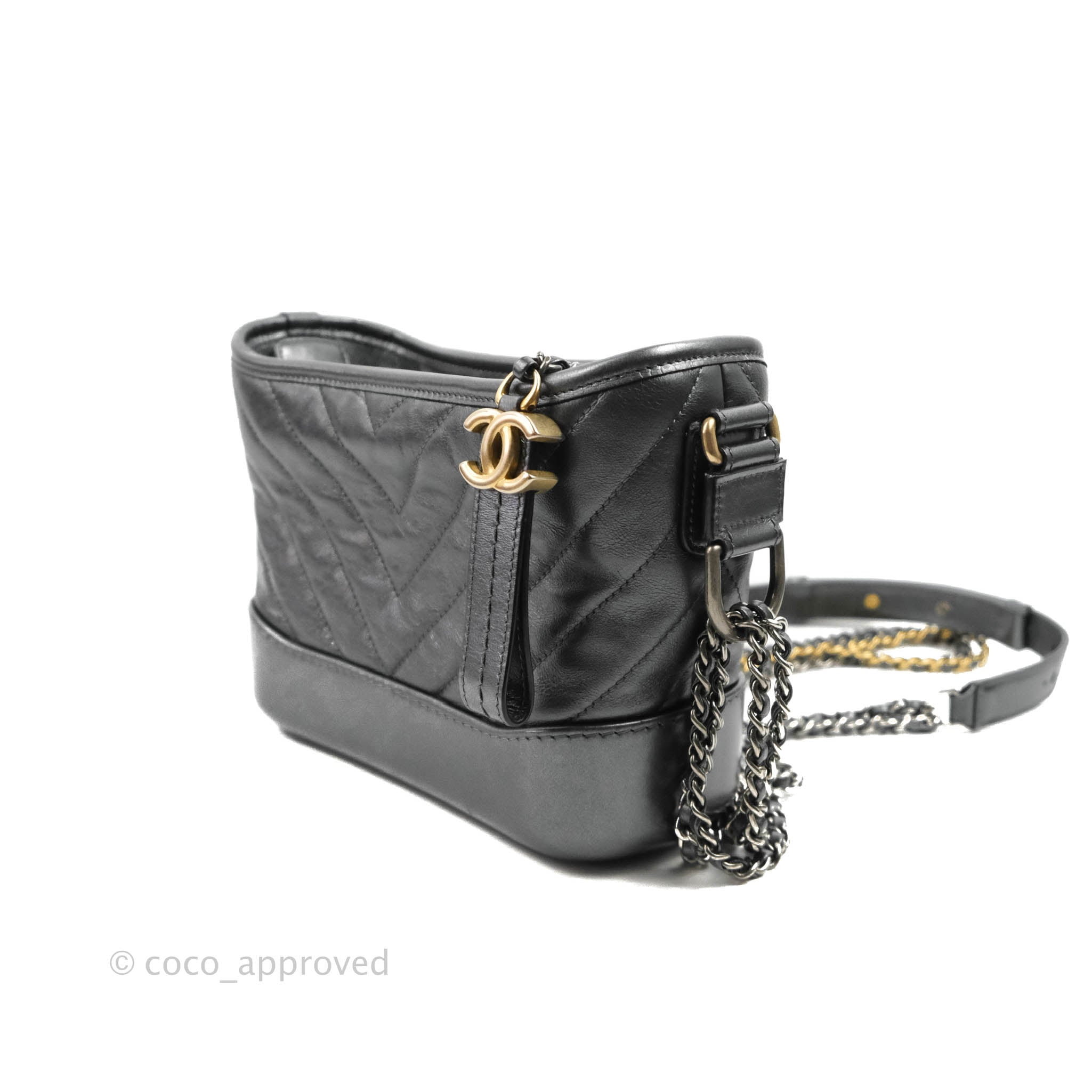 Chanel Chevron Small Gabrielle Hobo Bag in Iridescent Dark Grey Calfskin with Mixed Hardware - Perfect for Everyday Use, Work & Evening Events