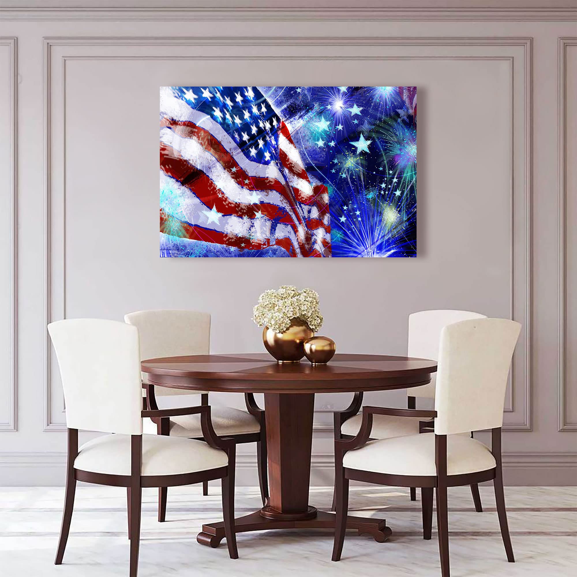 American Flag & Fireworks Canvas Wall Art - Framed Home Decor for Bedroom, Living Room, Kitchen & Bathroom - Ready to Hang 11x17 Inches - Perfect for Patriotic Holidays, Office Decor & Gift Giving