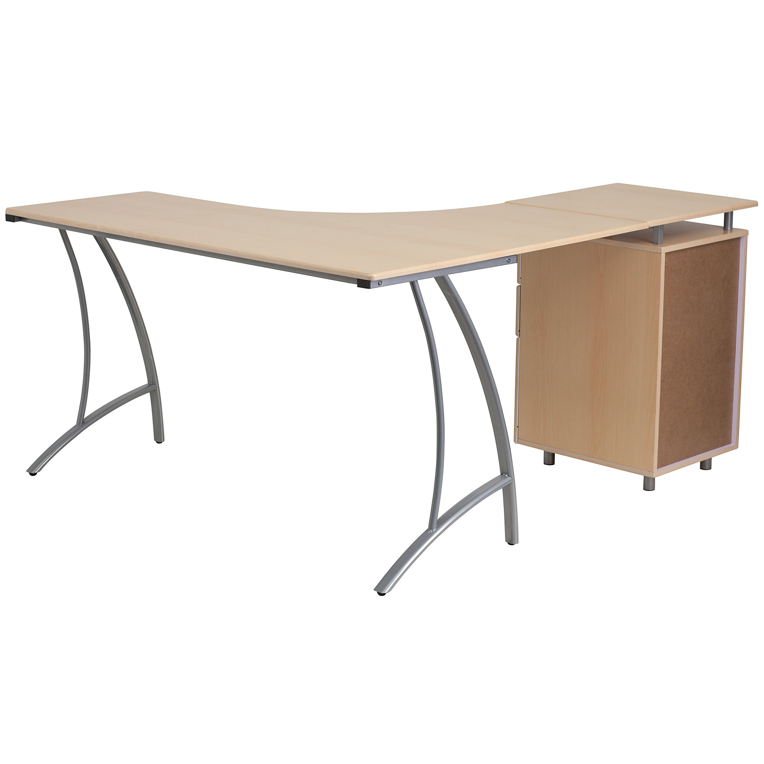 Flash Furniture Beech Laminate L-Shaped Office Desk with 3 Drawers - Modern Computer Workstation for Home Office, Study Room & Small Spaces