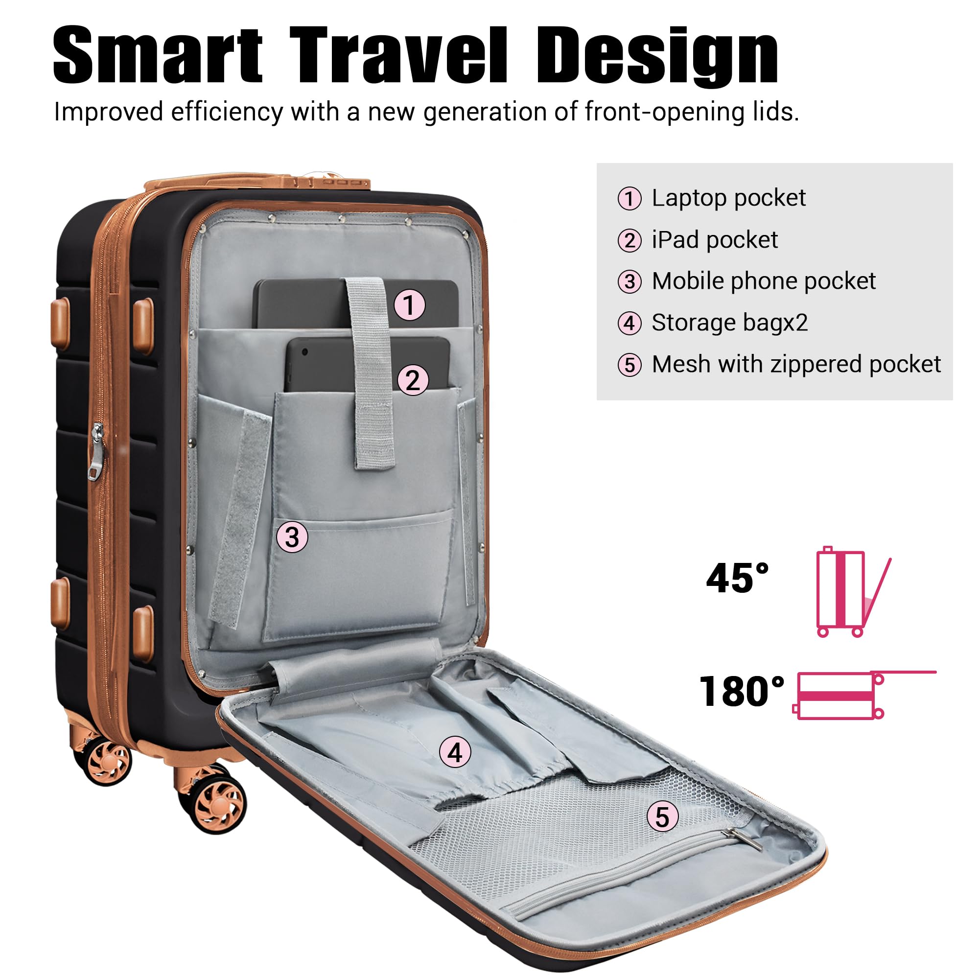 SmileLine 3-Piece Lightweight Hardside Luggage Set with TSA Lock & Spinner Wheels - 20