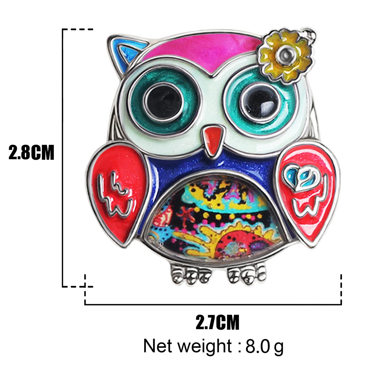 DOWAY Enamel Flower Owl Brooch Pin - Elegant Cute Owl Jewelry Gift for Women - Perfect for Dresses, Coats, Scarves & Fashion Accessories
