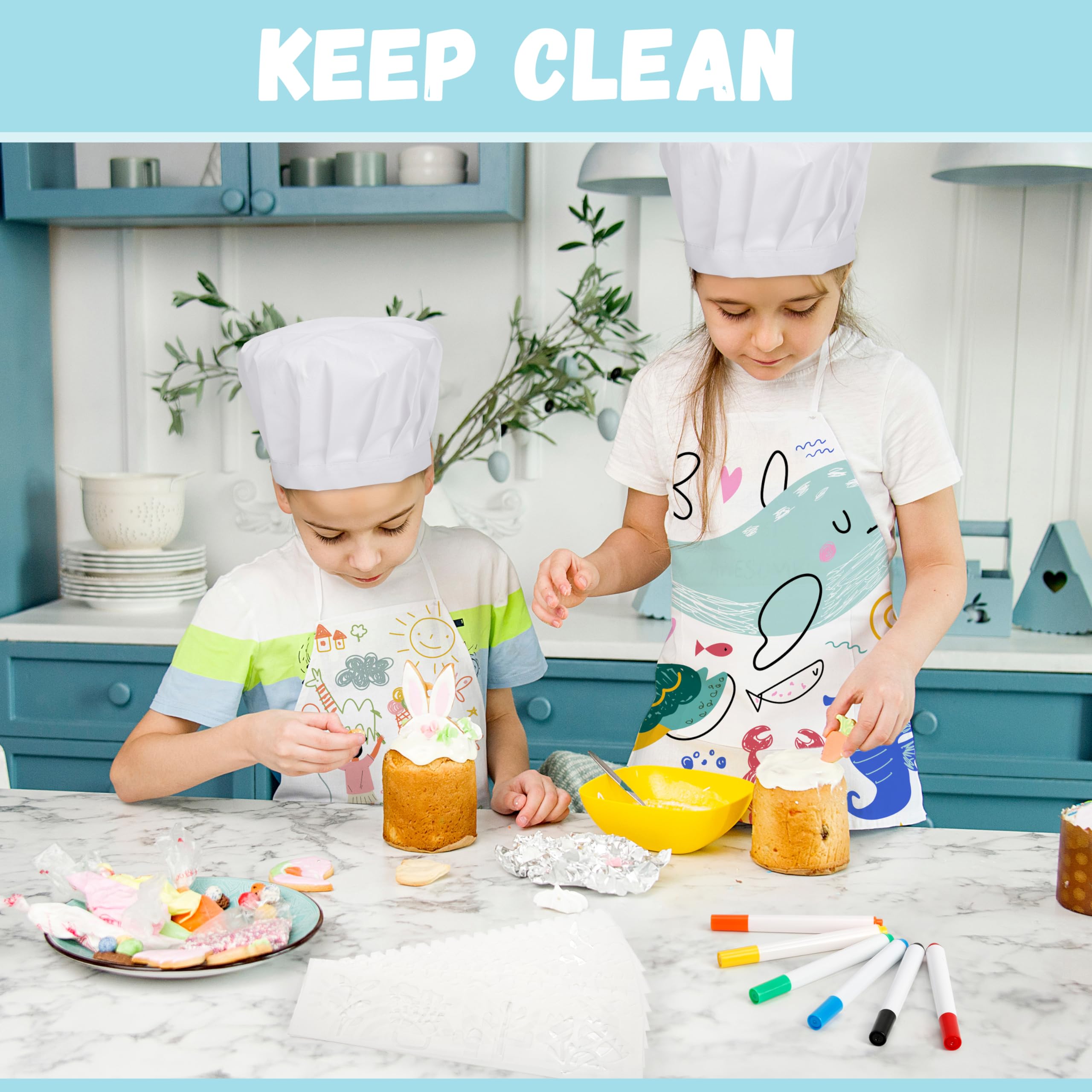 Pllieay 40 PCS Kids Aprons for Painting & Cooking - DIY Art Smocks with Chef Hat Set - Washable Toddler Aprons for Kitchen, Baking, Crafts - Perfect for Preschool, Daycare & Home Activities