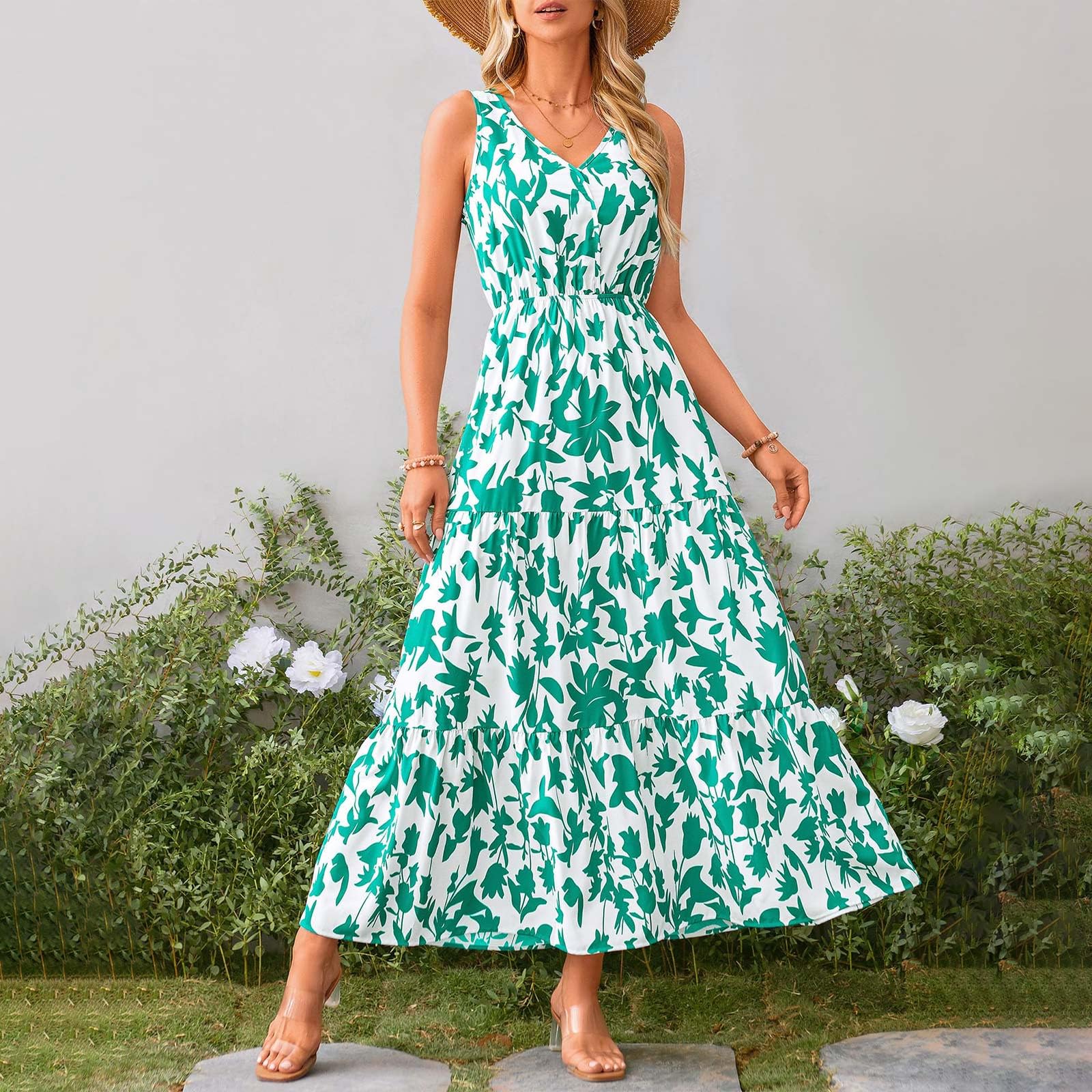 2025 Women's Summer Dresses - Boho Casual Sleeveless Maxi Sundress with Floral Print | Perfect for Wedding Guest, Beach Vacation & Outdoor Parties