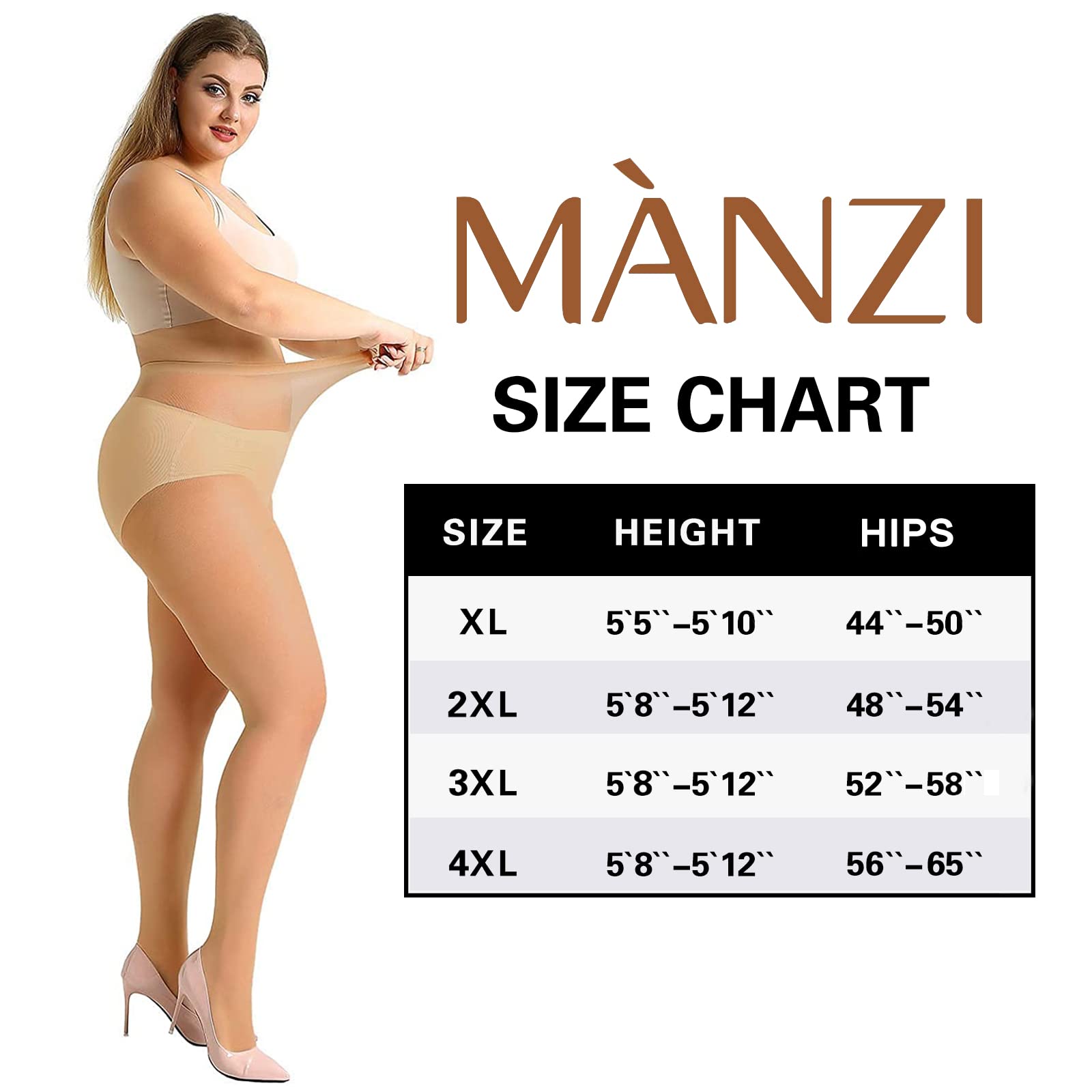 Plus Size Sheer Tights 20 Denier - 4 Pairs Black Tights for Women XL-XXXXL | Summer Comfort