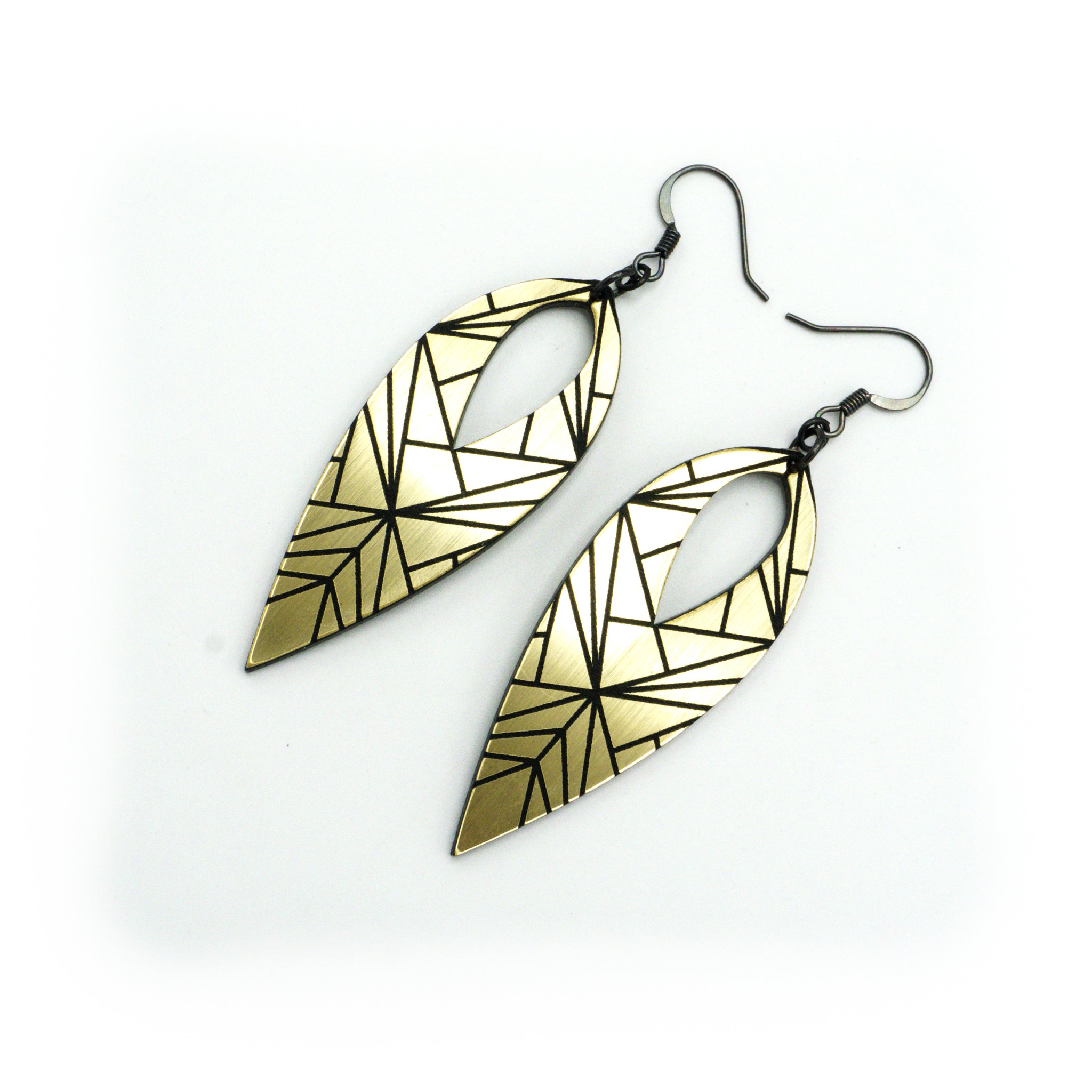 Nativas [05] Acrylic Earrings - Brushed Gold & Black | Lightweight Fashion Jewelry for Women, Perfect for Parties, Weddings & Everyday Wear